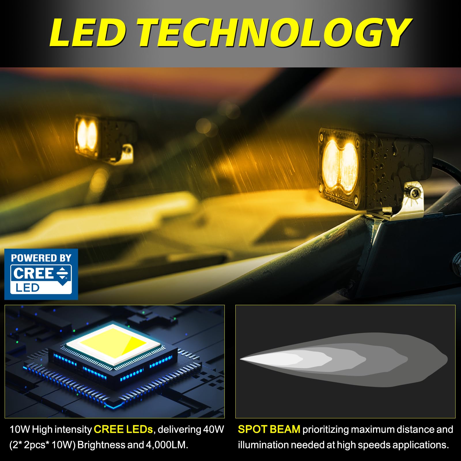 Akd Part Amber Led Pods, 3 Inch Cree Led Fog Lights 40W Spot Led Lights Pods Mini Amber Chase Lights Ditch Light 2 Packs For Tru