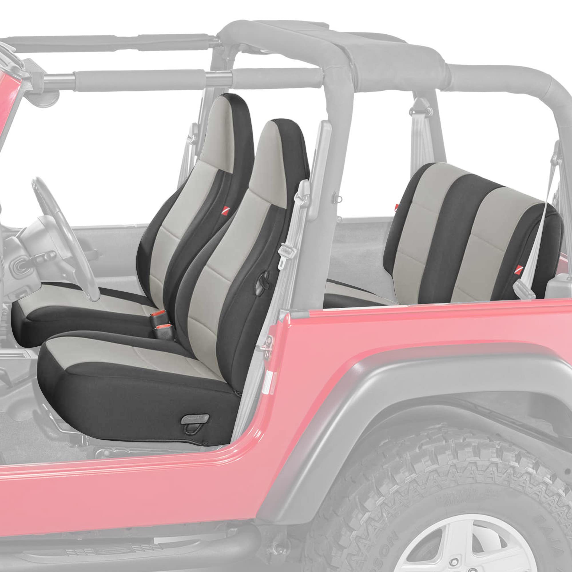 Diver Down Neoprene Seat Cover Set - Fits Jeep Tj 1997-2006 Wrangler - Front And Back Seat Set - Waterproof Custom Fit Seat Covers - Soft Padded Cushion Feel - Thermal Resistant - (Gray, 97-02)