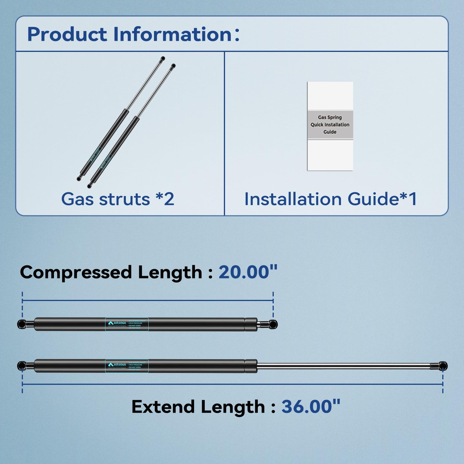 Arana St360M110010 36 Inch Gas Strut 100Lb/445N, 36 Gas Struts For Heavy Lid, Springlift Gas Springs 36    For Clamshell Snowmob