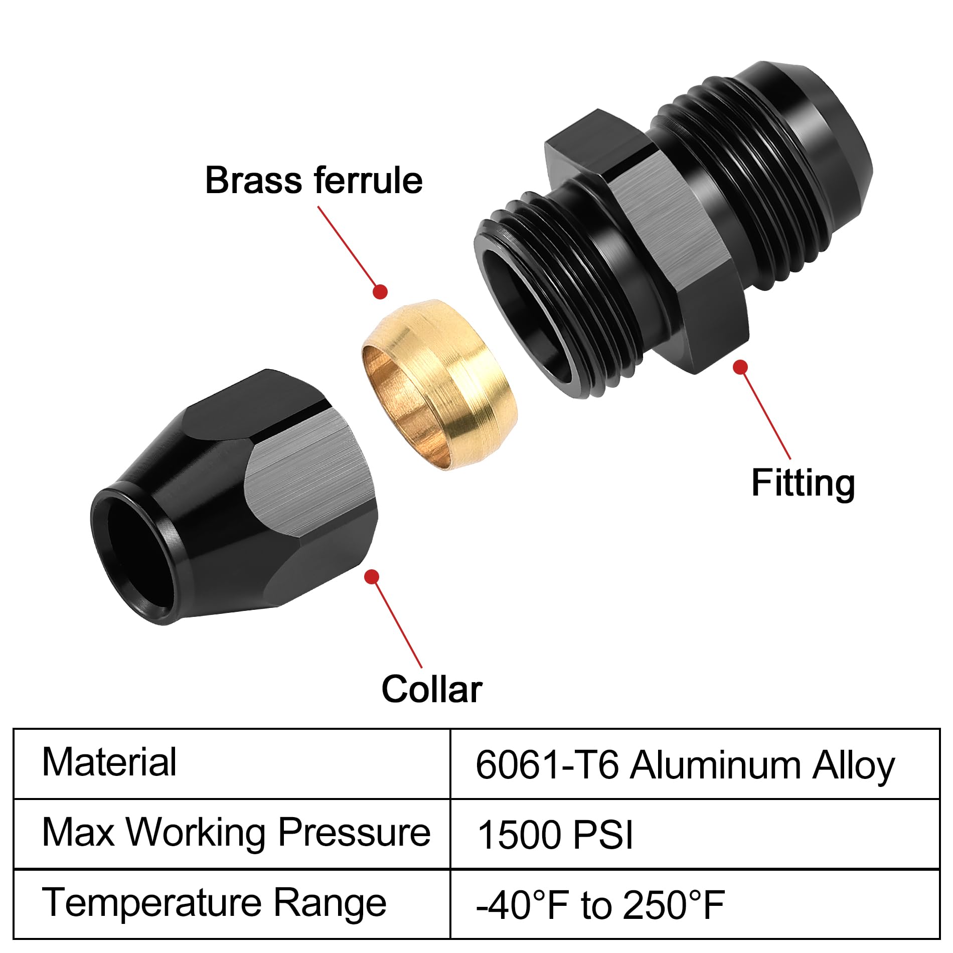 Evil Energy 8An Male To 1/2'' Hardline Compression Fitting Adapter Aluminum Black 2Pcs