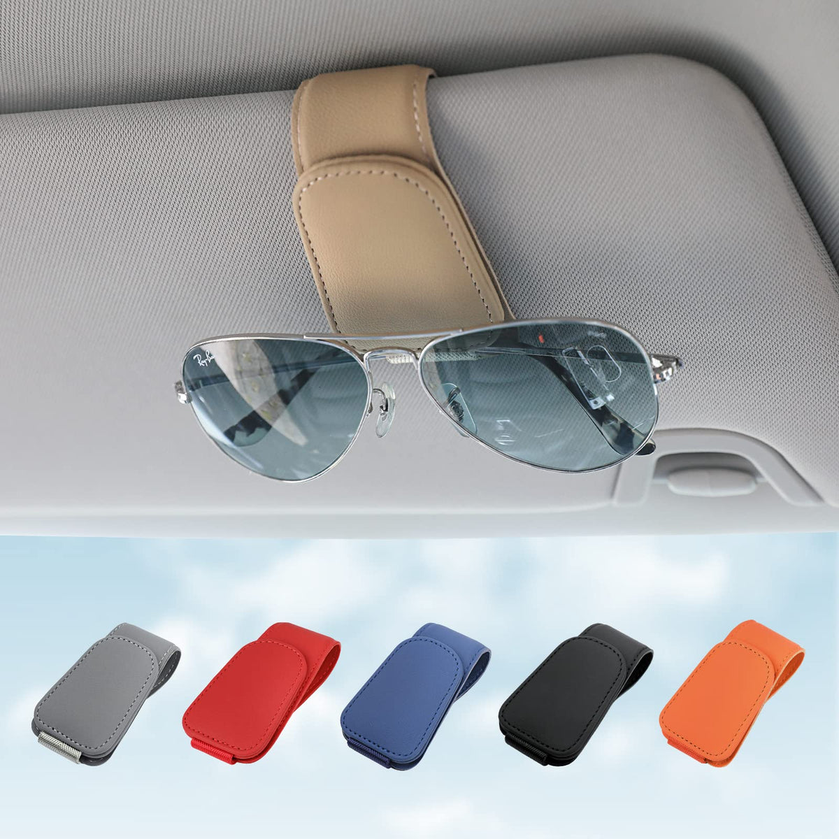 Kansmart Sunglass Holder For Car Visor Sunglasses Clip Magnetic Leather Glasses Eyeglass Holder Truck Car Interior Accessories U
