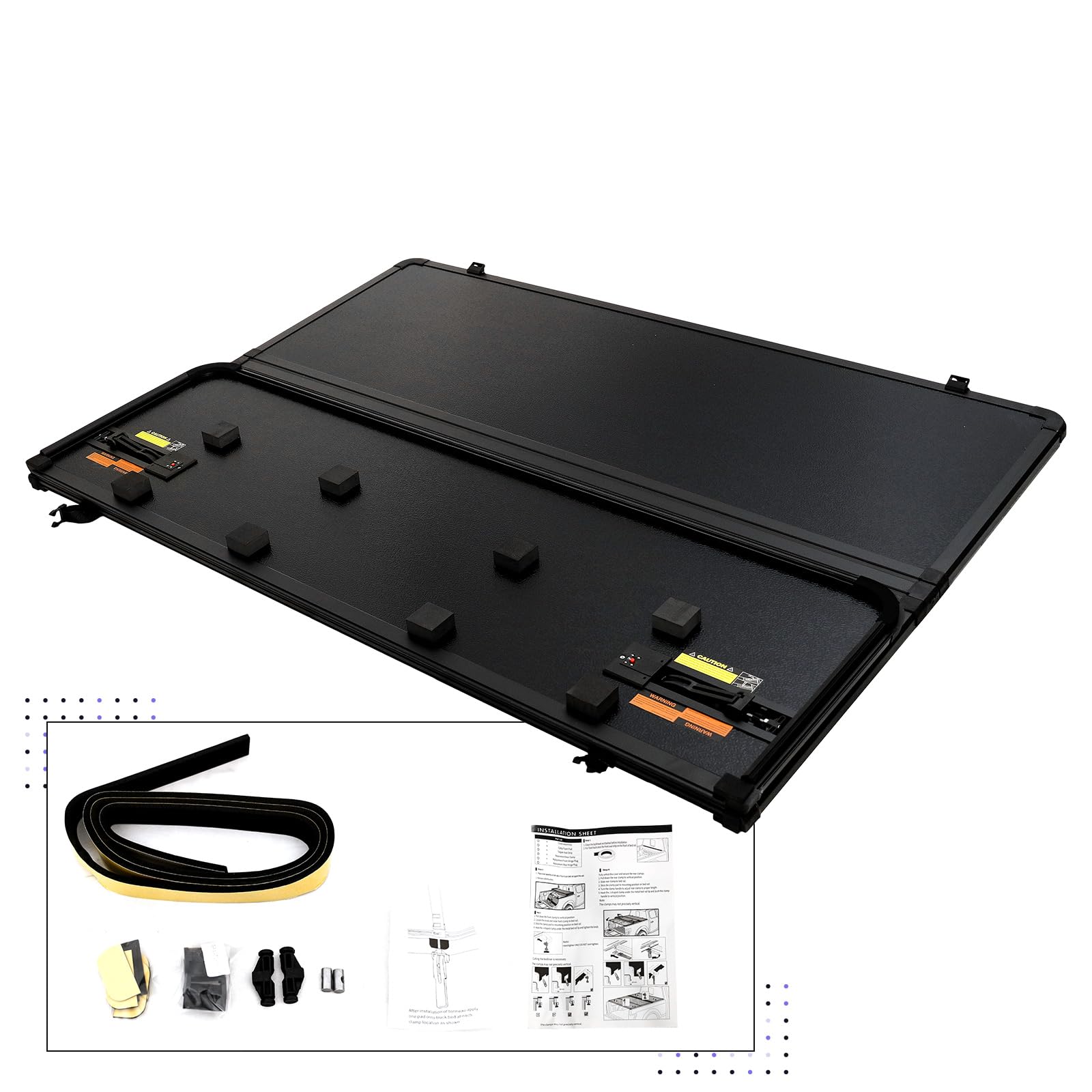 PENSUN 3-Fold Hard Truck Bed Tonneau Cover Fit for 2019-2025 Chevy Silverado/GMC Sierra 1500 Pickup Truck Bed Cover with LED Lig