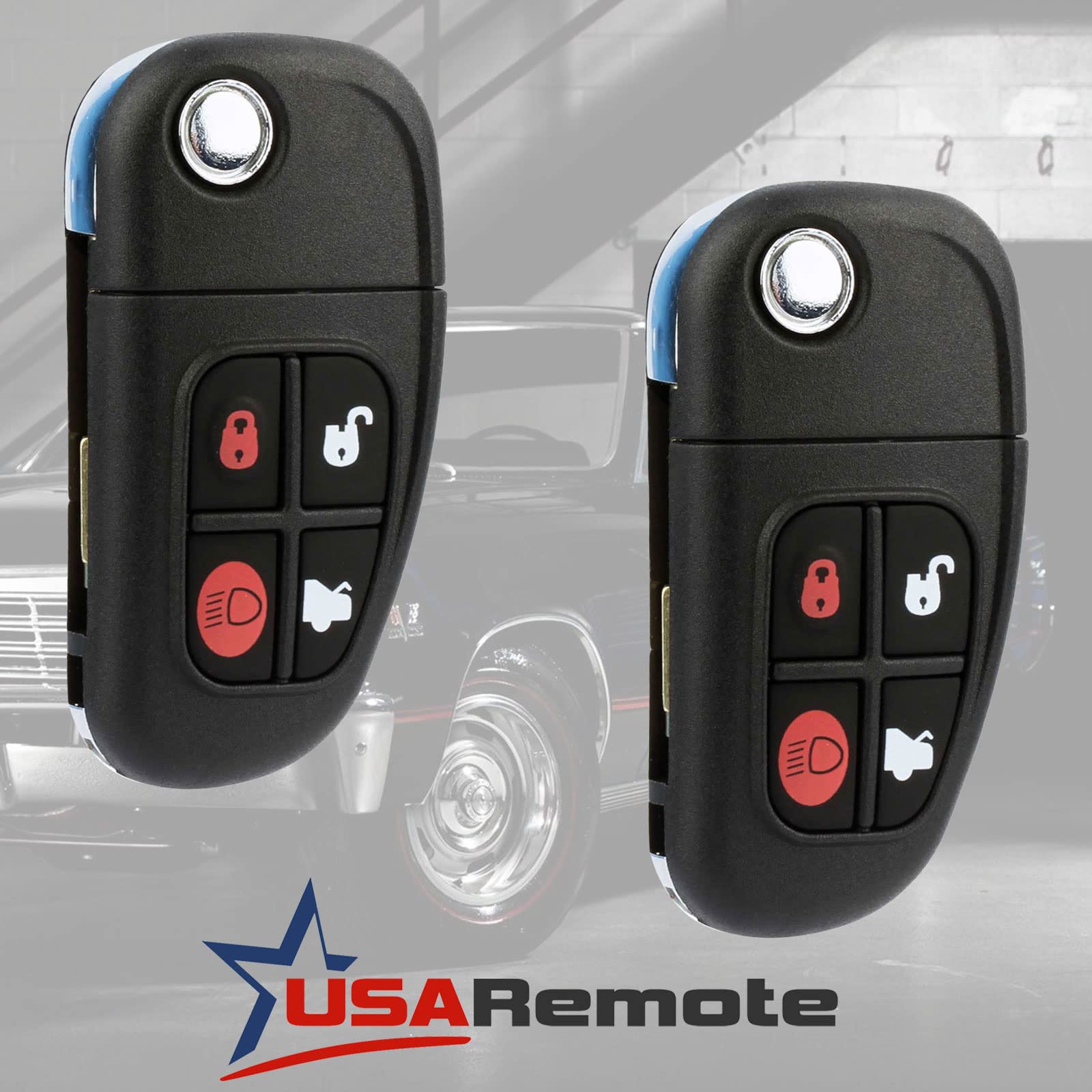 Car Key Fob Keyless Entry Remote Flip Fits 2001 2002 2003 2004 2005 2006 2007 2008 Jaguar S-Type, X-Type, Xj8 (Nhvwb1U241), Set