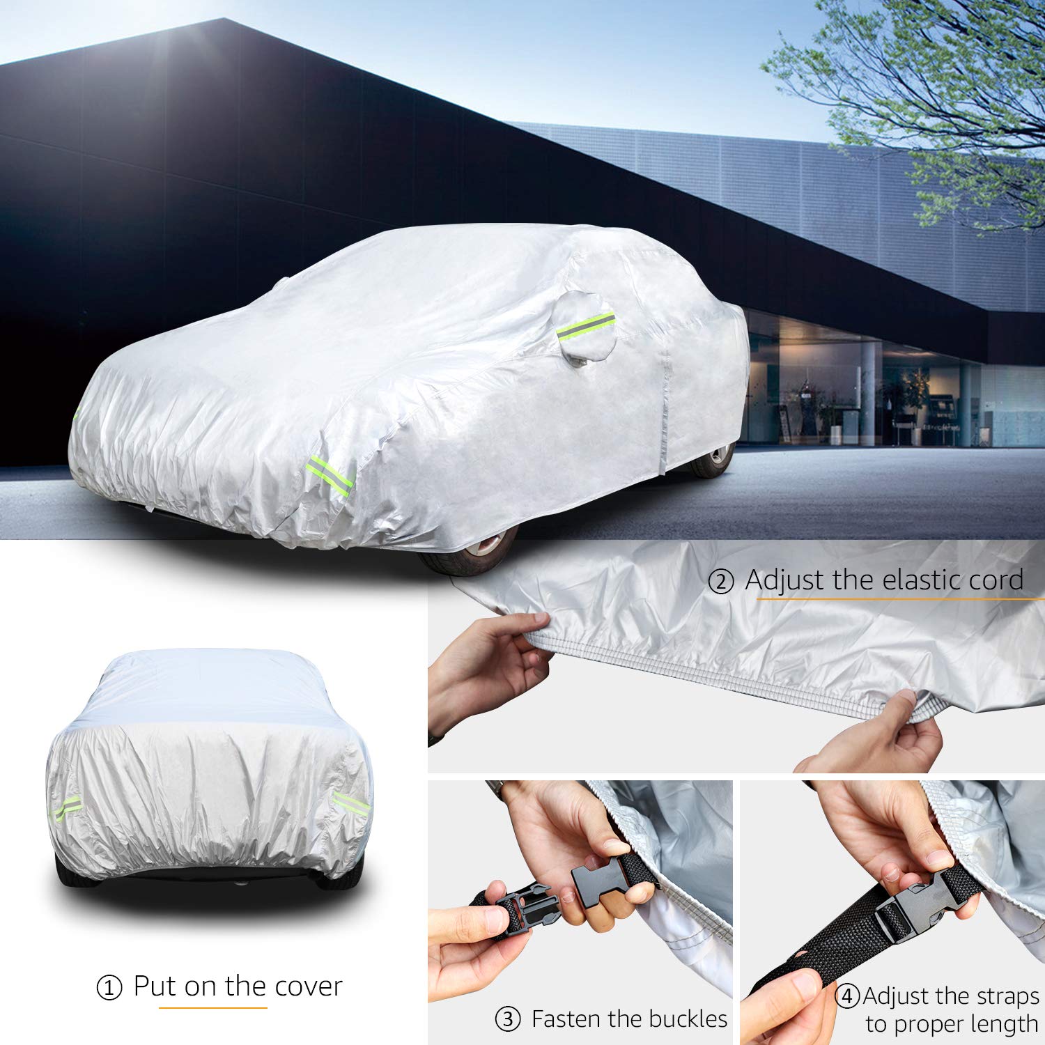 Amazon Basics Silver Weatherproof Car Cover - 150D Oxford, Sedans Up To 180''
