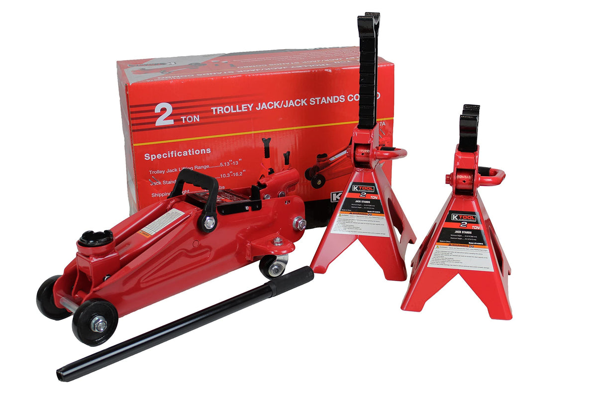 K Tool International 63097A 2 Ton Automotive Trolley Floor Jack With Jack Stands For Garages, Repair Shops, And Diy, 4,000 Lbs. 