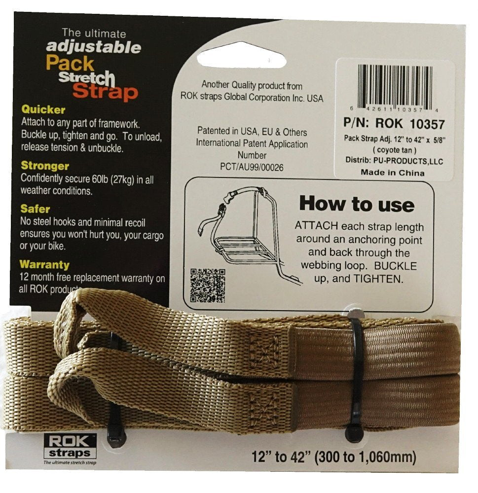 ROK Strap Stretch Adjustable 12-42 2-Pk Coyote Tan