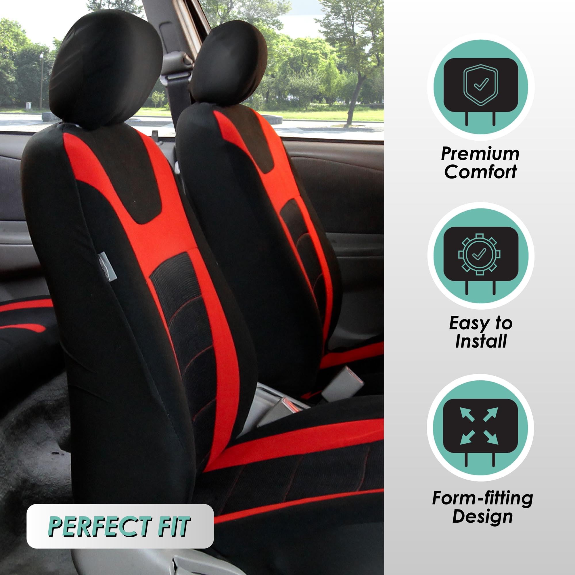 Fh Group Car Seat Covers Sports Seat Covers Front Seats Only, Airbag Compatible Red Black Automotive Seat Cover Combo Small Car