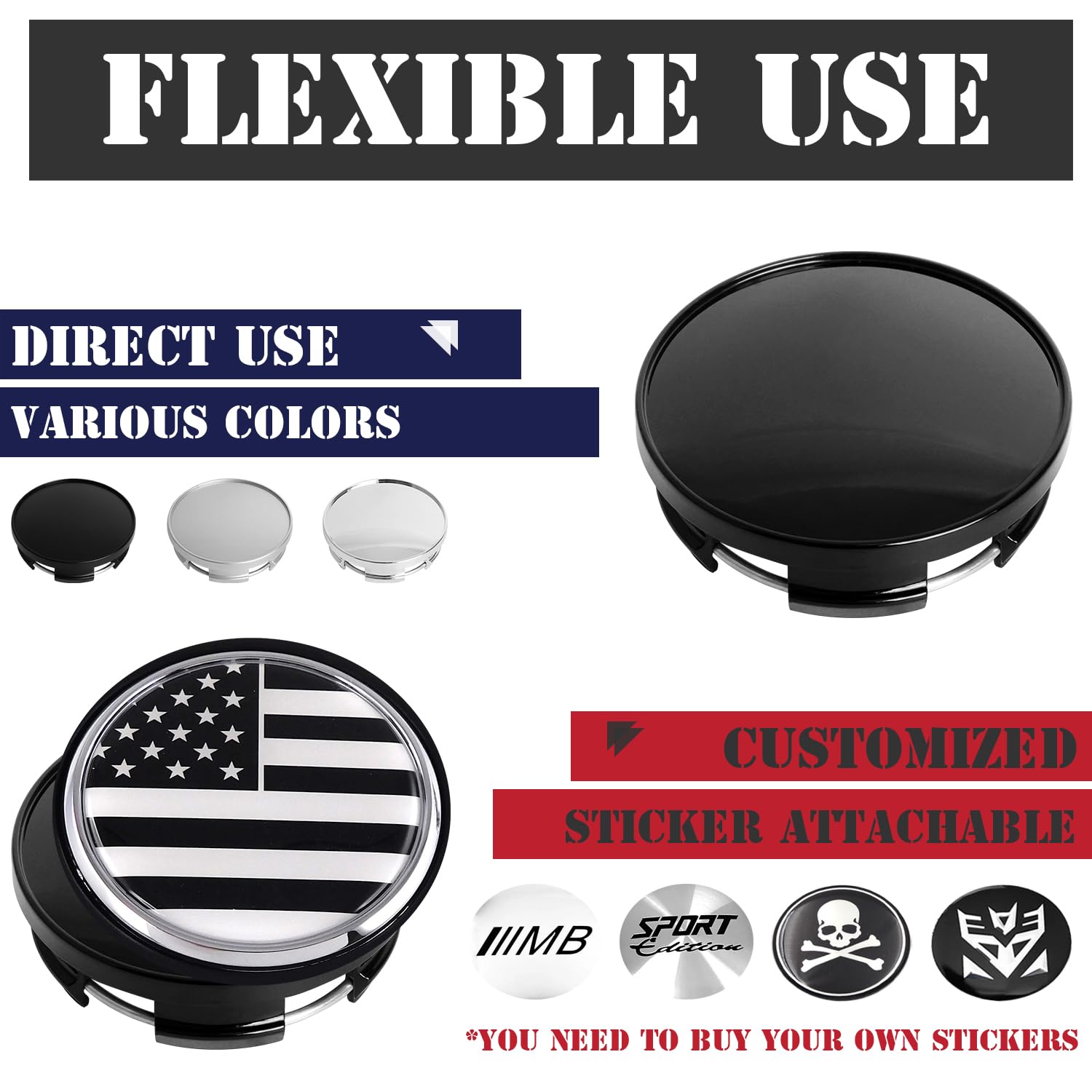 Kitspro 2.5Inch 63Mm Wheel Center Caps For Dodge Ram 1500 Rim Hub Caps 6Kf18Trmaa, Pack Of 4 (Gloss Black, Outer 63Mm, Inner 56M