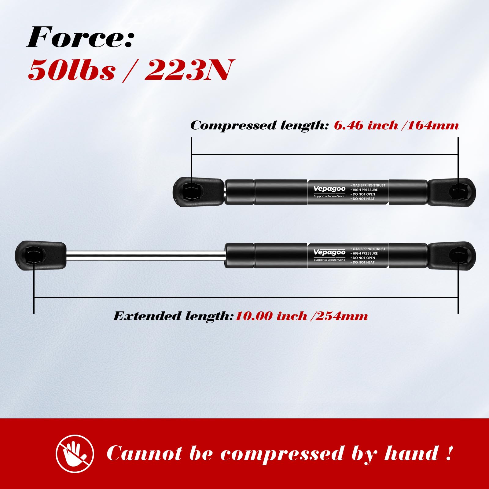 Vepagoo C1610445 C1624093 10 Inch 50Lb/222N Gas Shocks Struts Lift Supports Compatible With Truck Pickup Tool Box Lid Rv Door, C