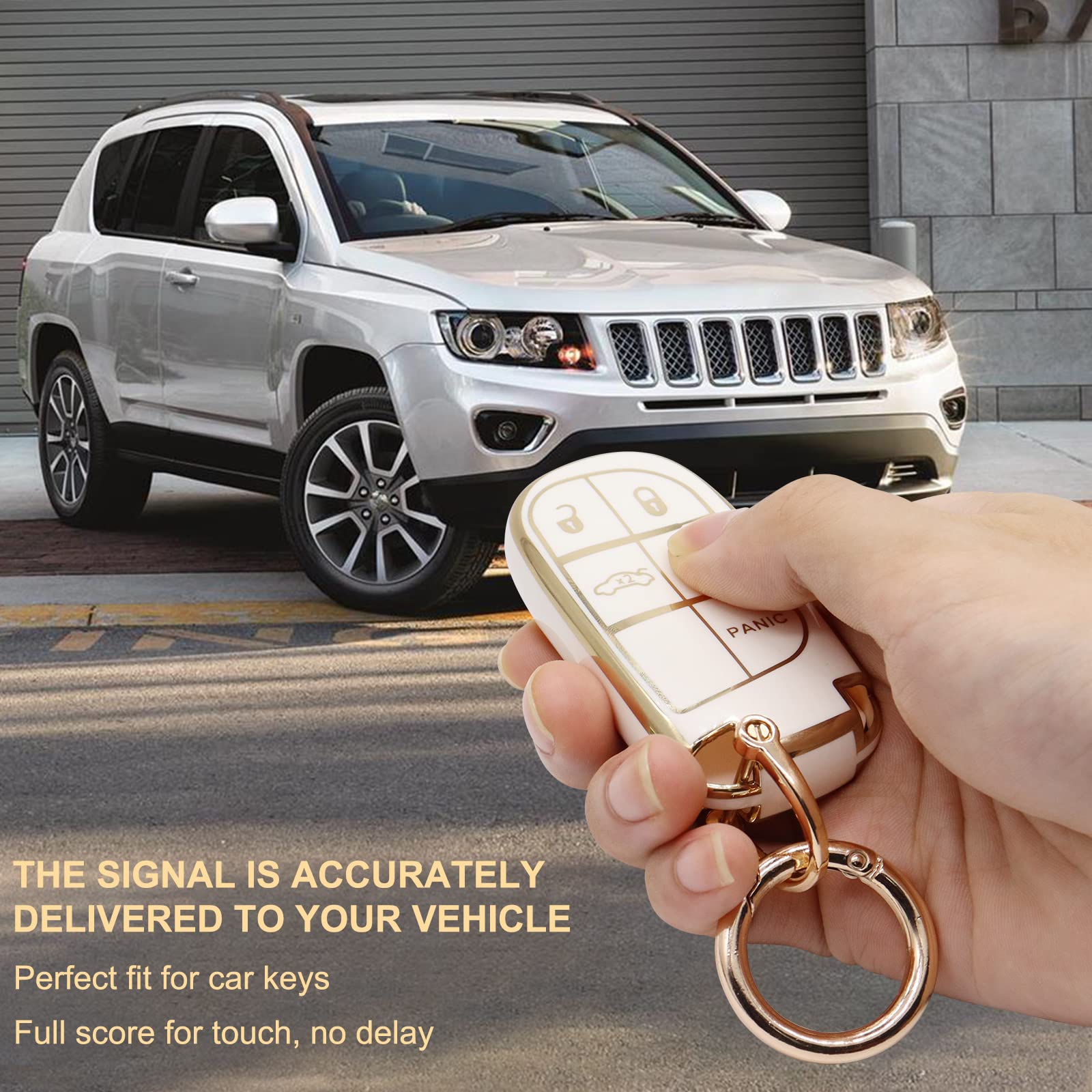 Elegananccy Jeep Key Fob Cover - Soft Full Protection Case for 3/4/5 Button Smart Keys - White