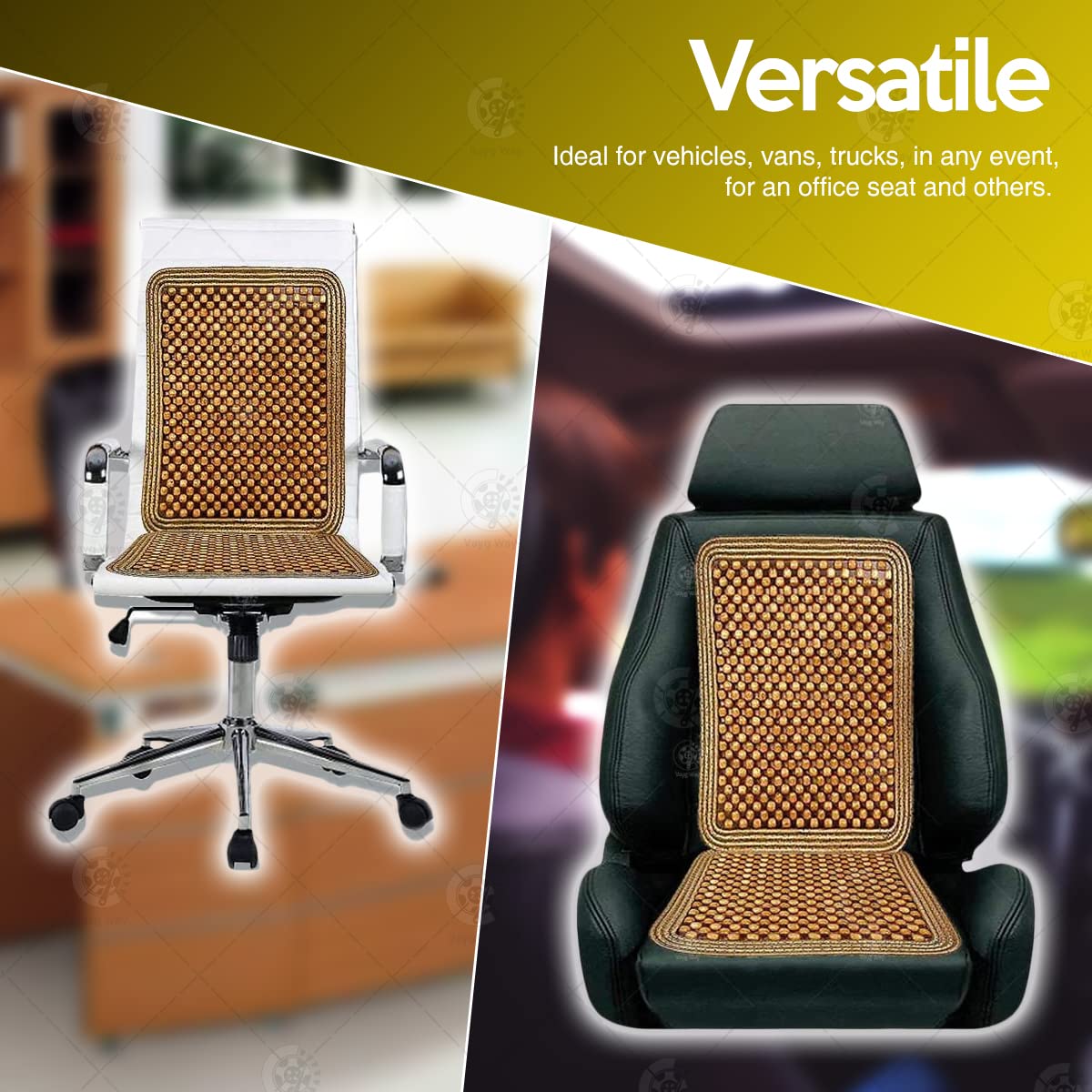 VaygWay Wood Beaded Comfort Seat Cushion Seat Cover – Wooden Beaded Car Seat Cover – Natural Wood Double Strung Beads – Massage Comfort Cover Car Seat – Universal SUV Auto Office Home