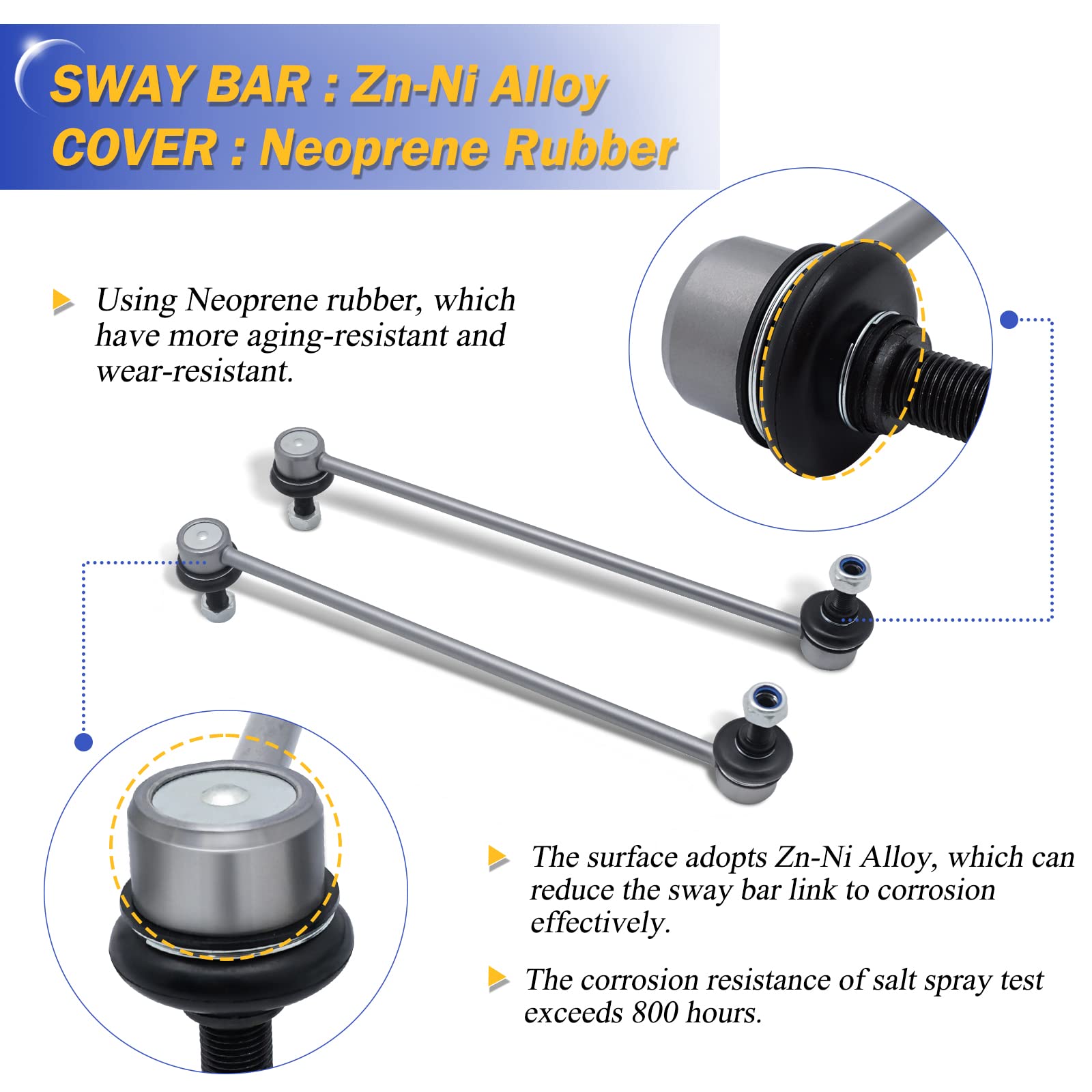 Zinc-Nickel Alloy Stabilizer Sway Bar Links For 2005-2017 Honda Odyssey K750304