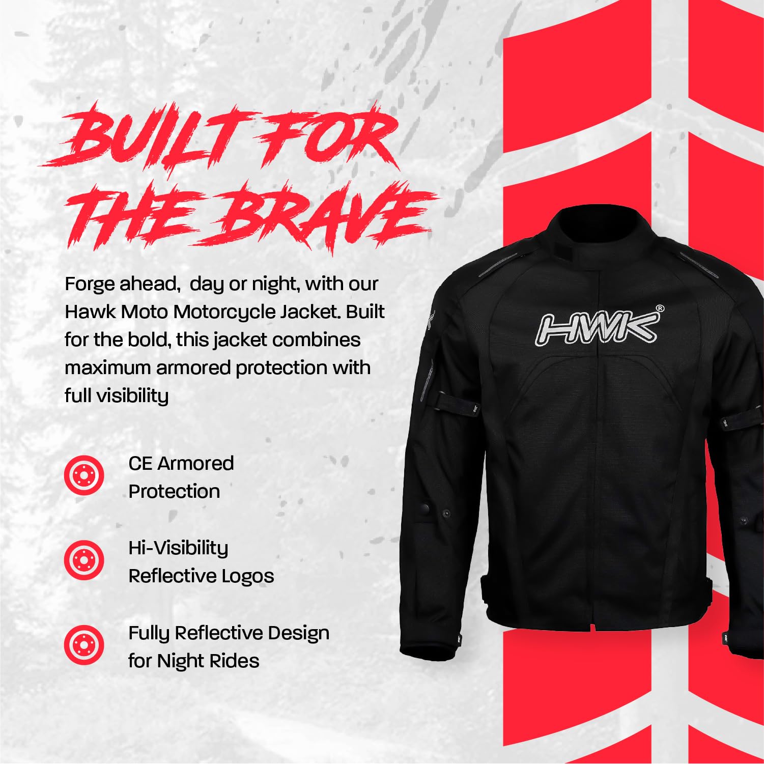 HWK Motorcycle Jacket for Men & Women, Waterproof, High Visibility Rain Jacket with CE Armor, Adjustable, Durable Polyester Moto