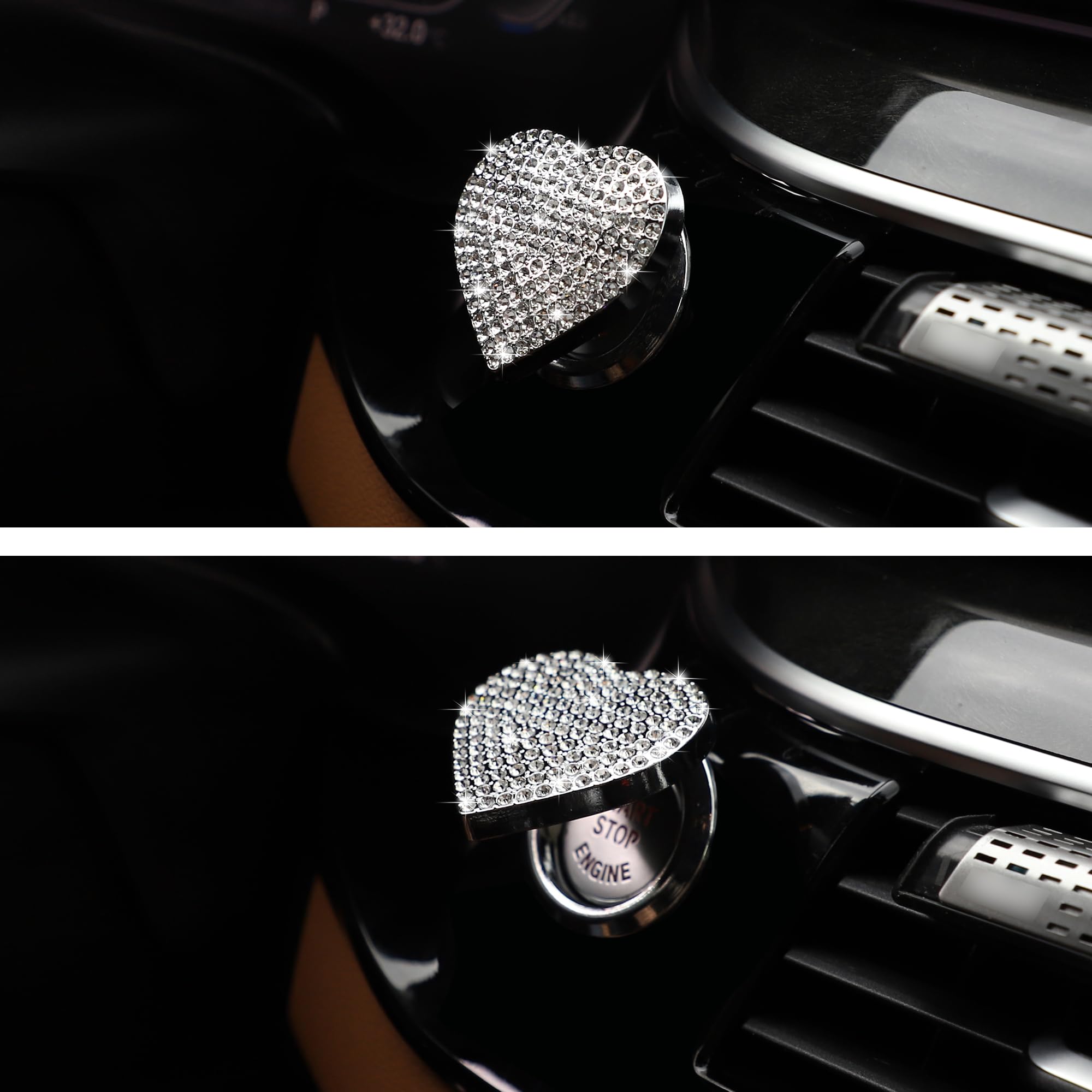 Tomall Bling Car Engine Start Button Cover Diamond Interior Crystal Push Start Button Ring Sticker Sparkly Accessories Heart Bli