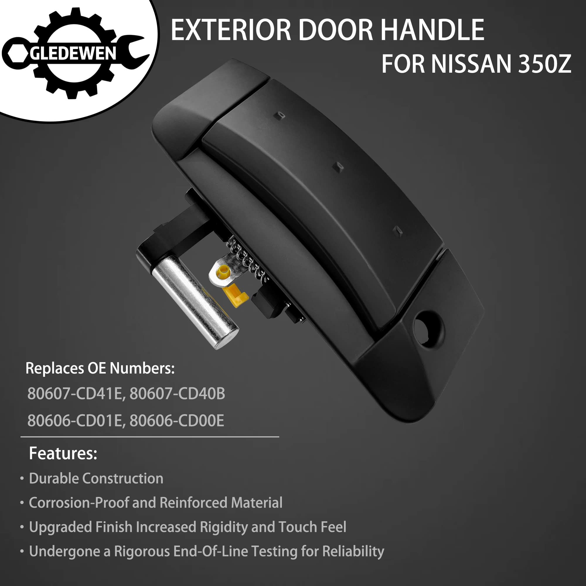 Gledewen Exterior Door Handle Driver & Passenger Side Matte Black | Replacement For 2003-2009 Nissan 350Z | Replaces# 80607-Cd41E, 80607-Cd40B, 80606-Cd01E