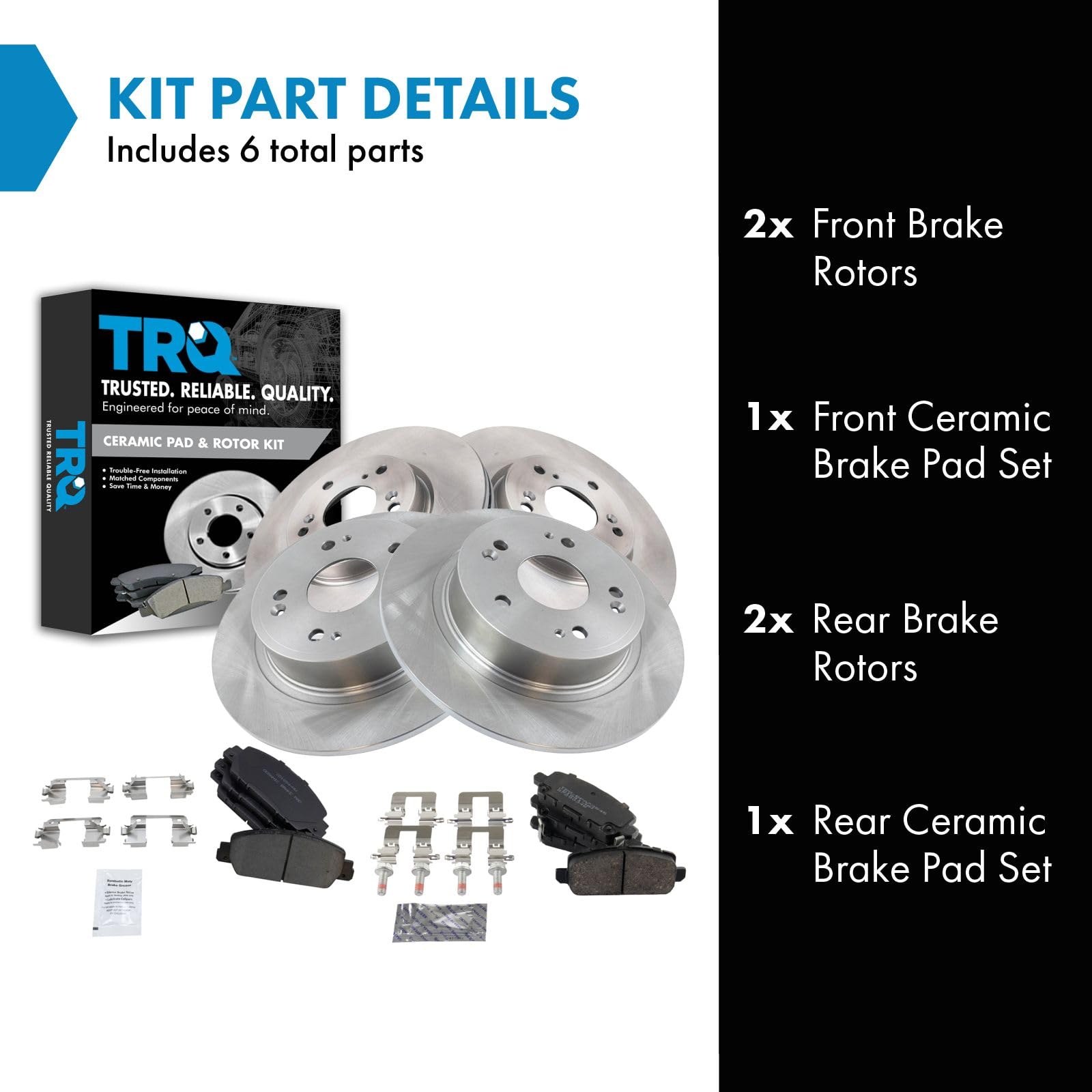 Trq Front And Rear Brake Pad & Rotor Kit Brake Pads Brake Rotor Ceramic Compatible With 2016-2018 Honda Hr-V