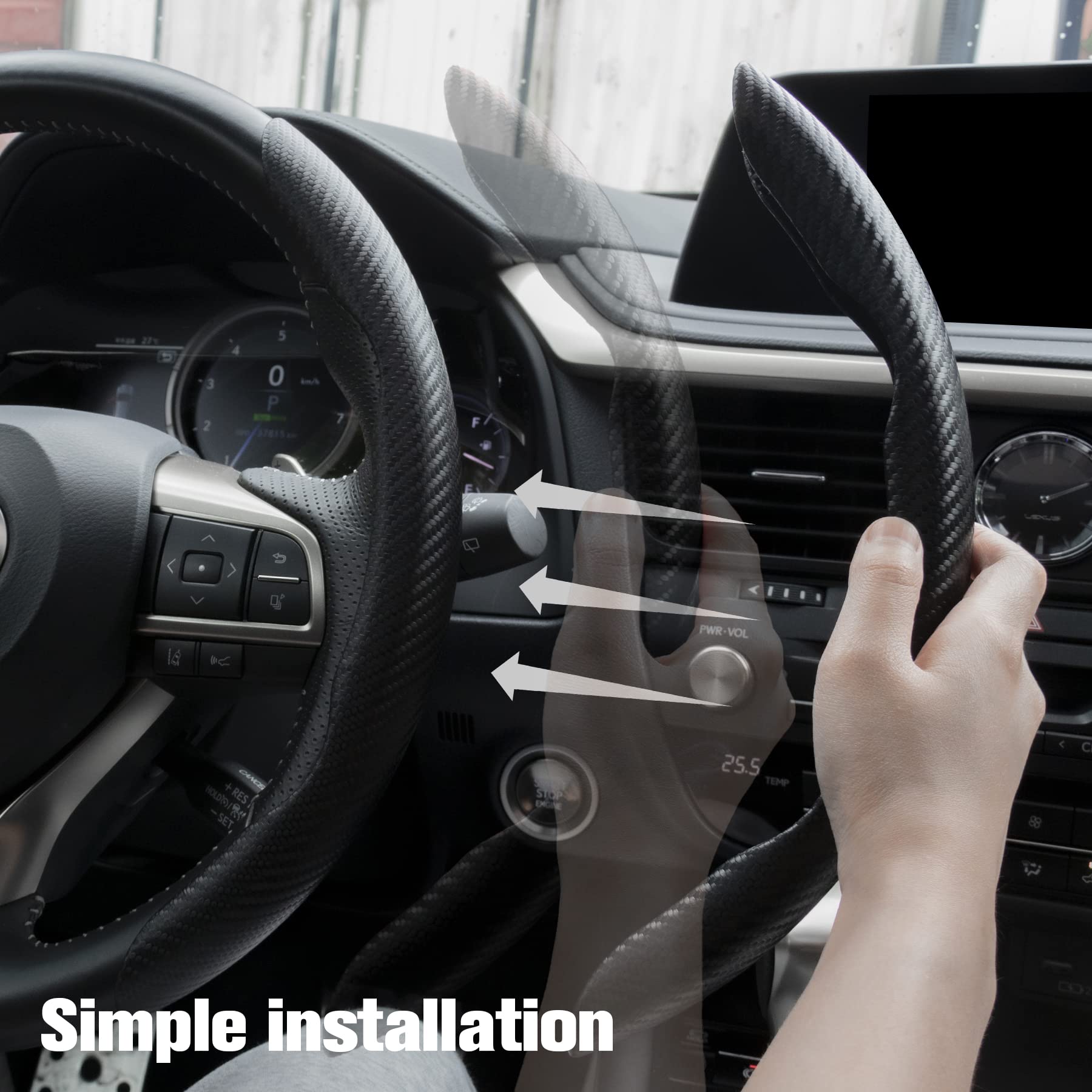 Amiss Car Carbon Fiber Anti-Skid Steering Wheel Cover, Segmented Steering Wheel Protector, Butterfly Cover, Universal 99% Car Wh