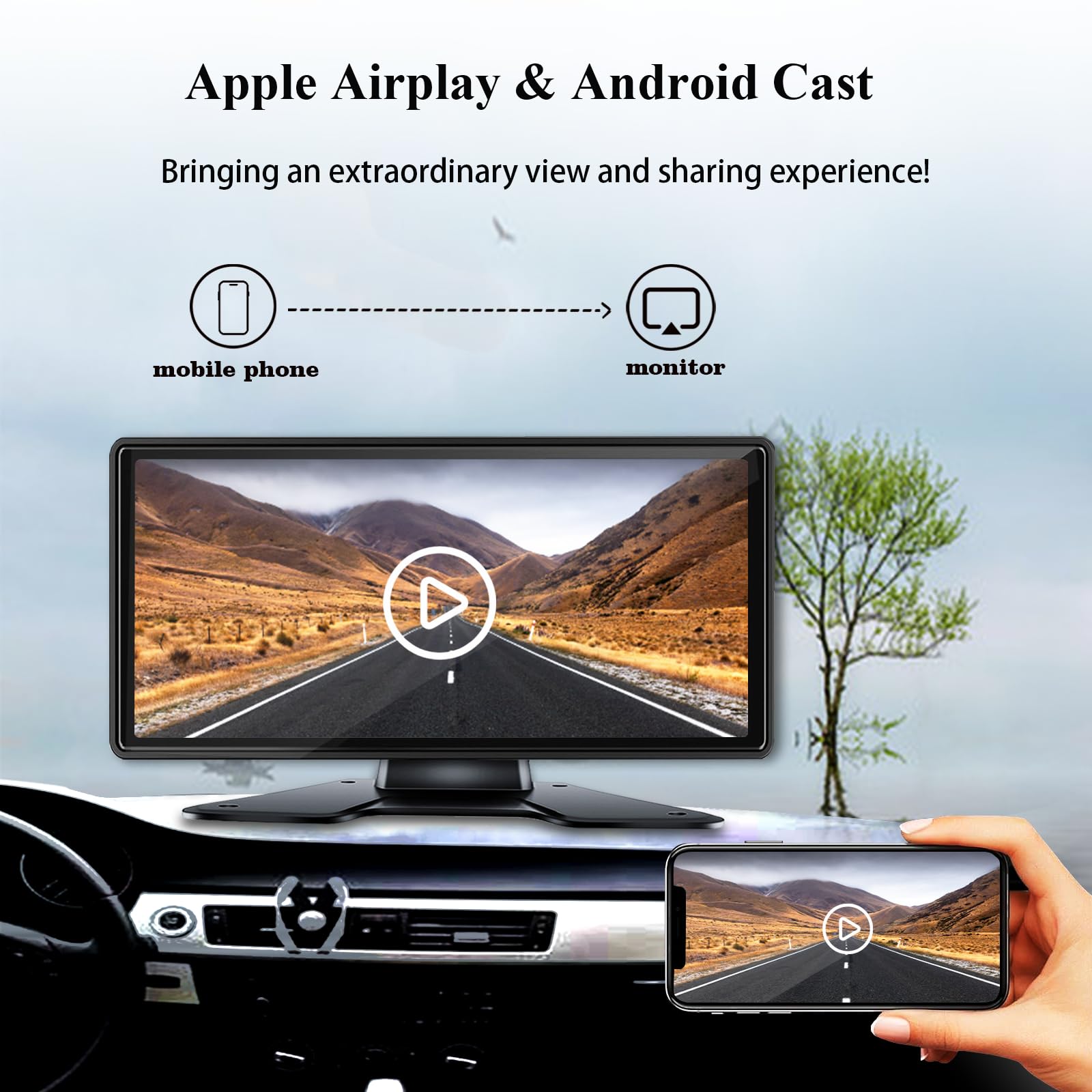 Rv Camera System With Carplay, 10.36'' Touchable Quad Split Monitor + 1080P Hd Backup Camera System With Android Auto Mirror Lin