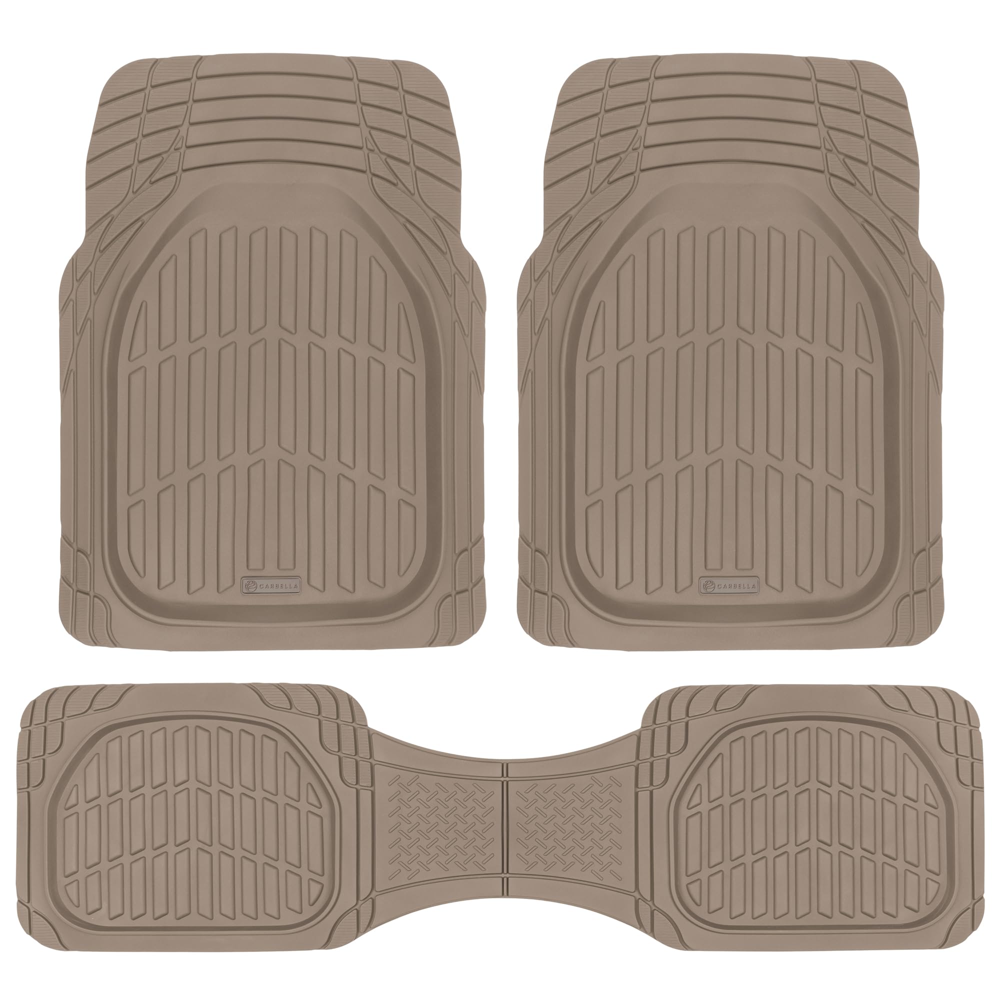 Carbella Heavy Duty Rubber 4-Piece Beige Car Floor Mats - Universal Trimmable All-Weather Car Accessories - Girl Car Accessories