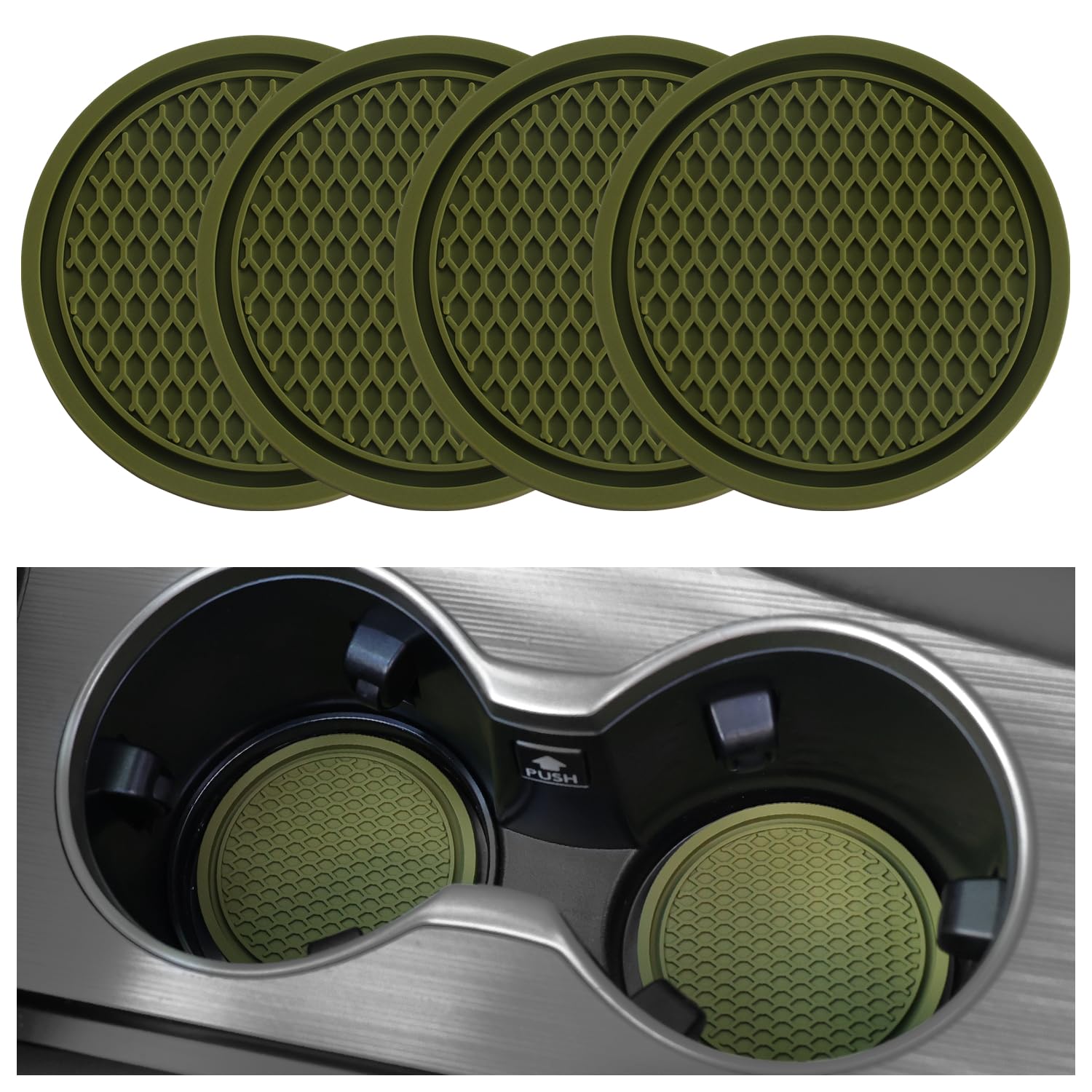 Singaro Car Cup Coaster, 4Pcs Universal Non-Slip Cup Holders Embedded In Ornaments Coaster, Car Interior Accessories, Olive Gree