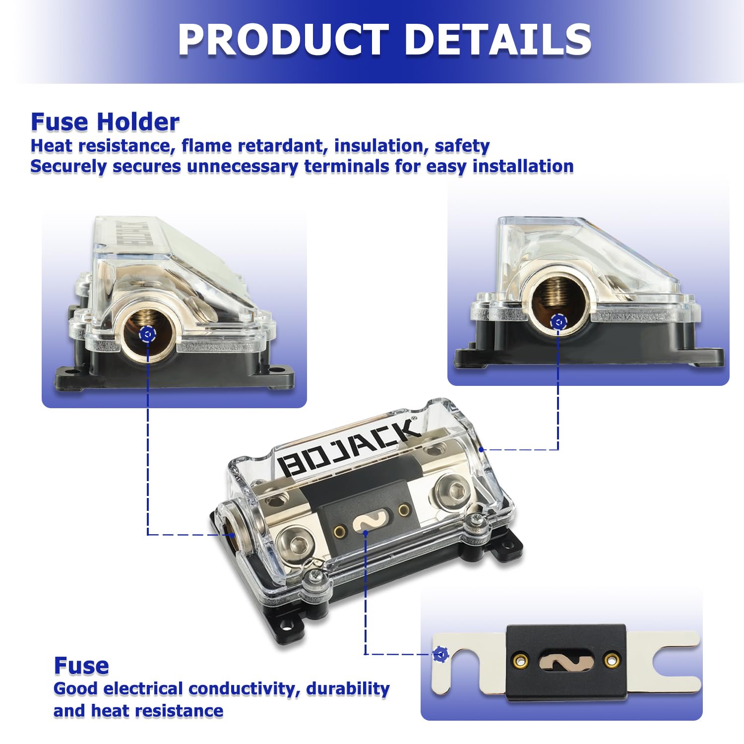 Bojack 0/2/4 Gauge Awg In-Line Anl Fuse Holder With 400 Amp Fuse No Wire Terminals Needed Inline Fuse Holder With Insulating Cov