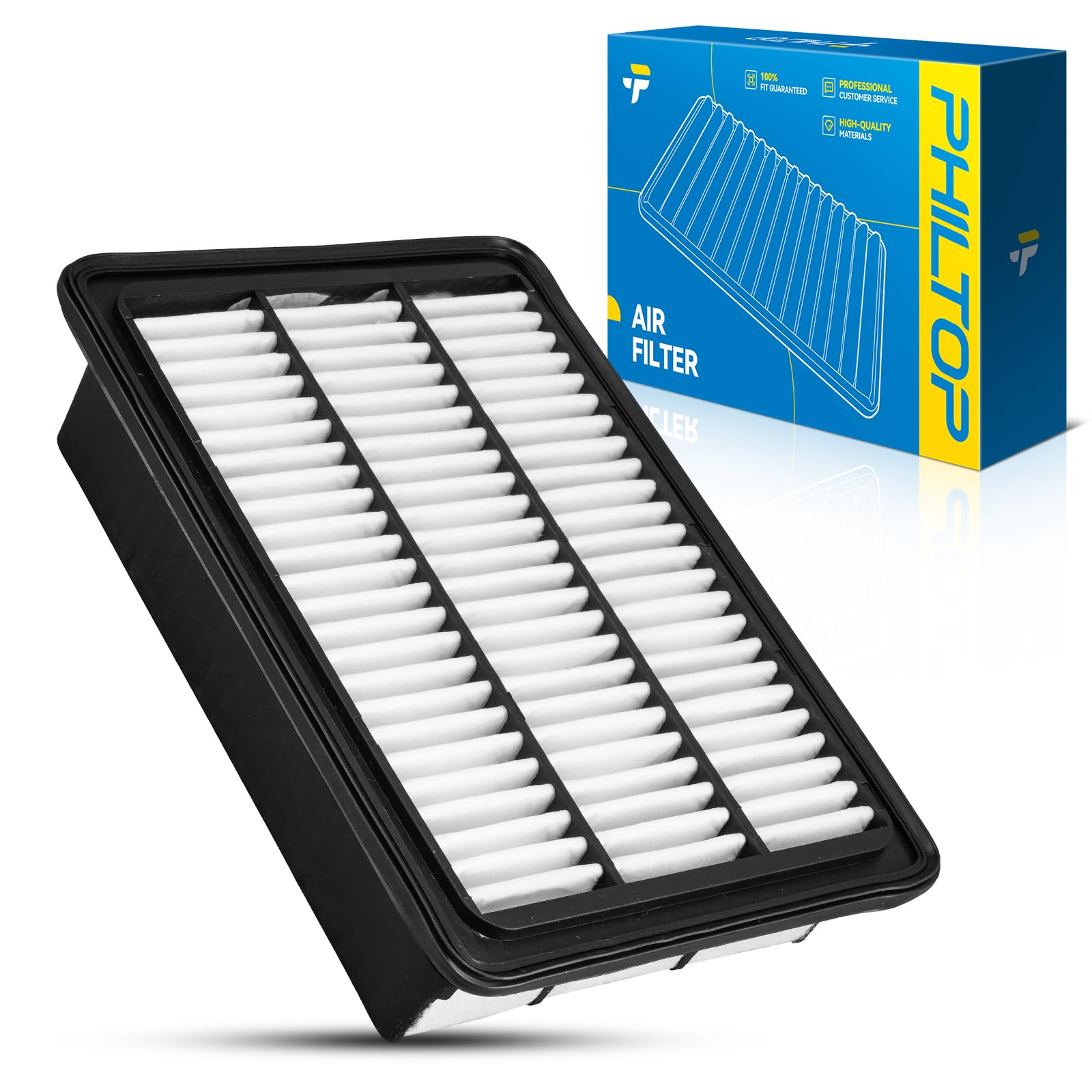 PHILTOP Engine air filter CA10539 Replacement for 2007-2009 Hyundai Santa Fe (2.7L & 3.3L), Rigid Panel