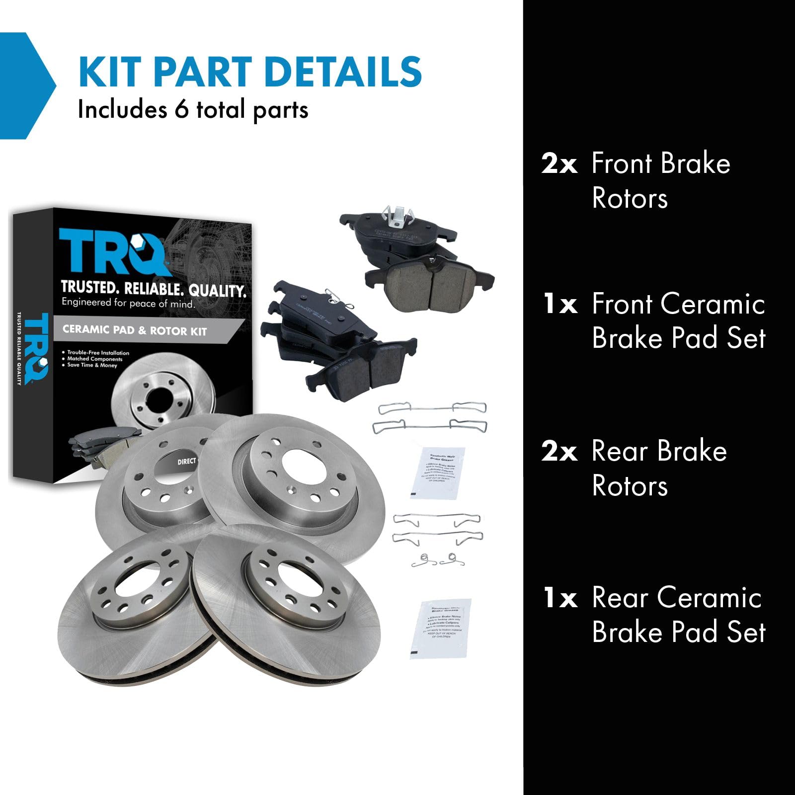 Trq Front And Rear Brake Pad & Rotor Kit Brake Pads Brake Rotor Ceramic Compatible With 2004-2011 Saab 9-3 2010 9-3X