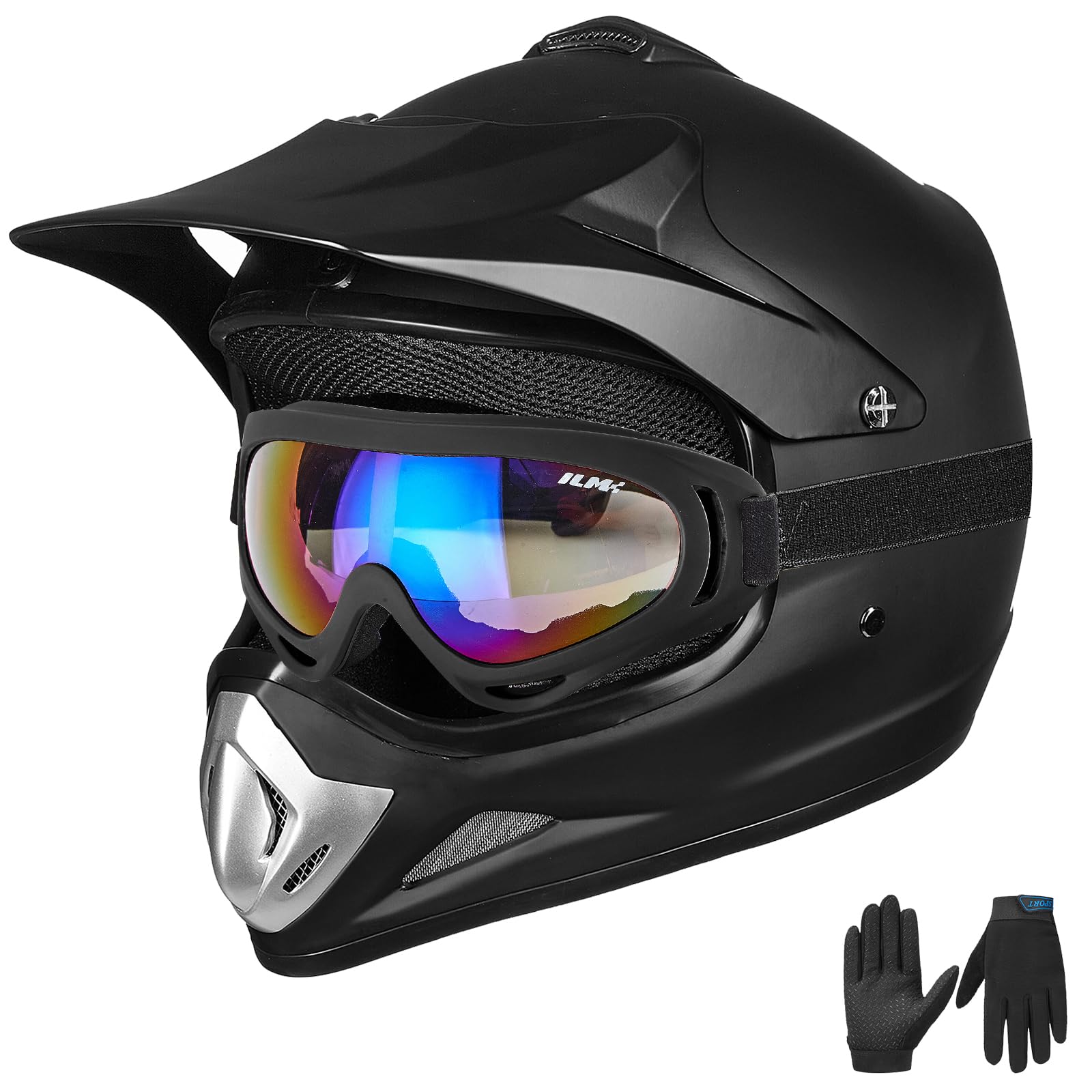 ILM Youth Kids Dirt Bike Helmet ATV Motocross DOT Off-Road Street Helmet Goggles Gloves Full Face Protective Helmet Model BLD-81