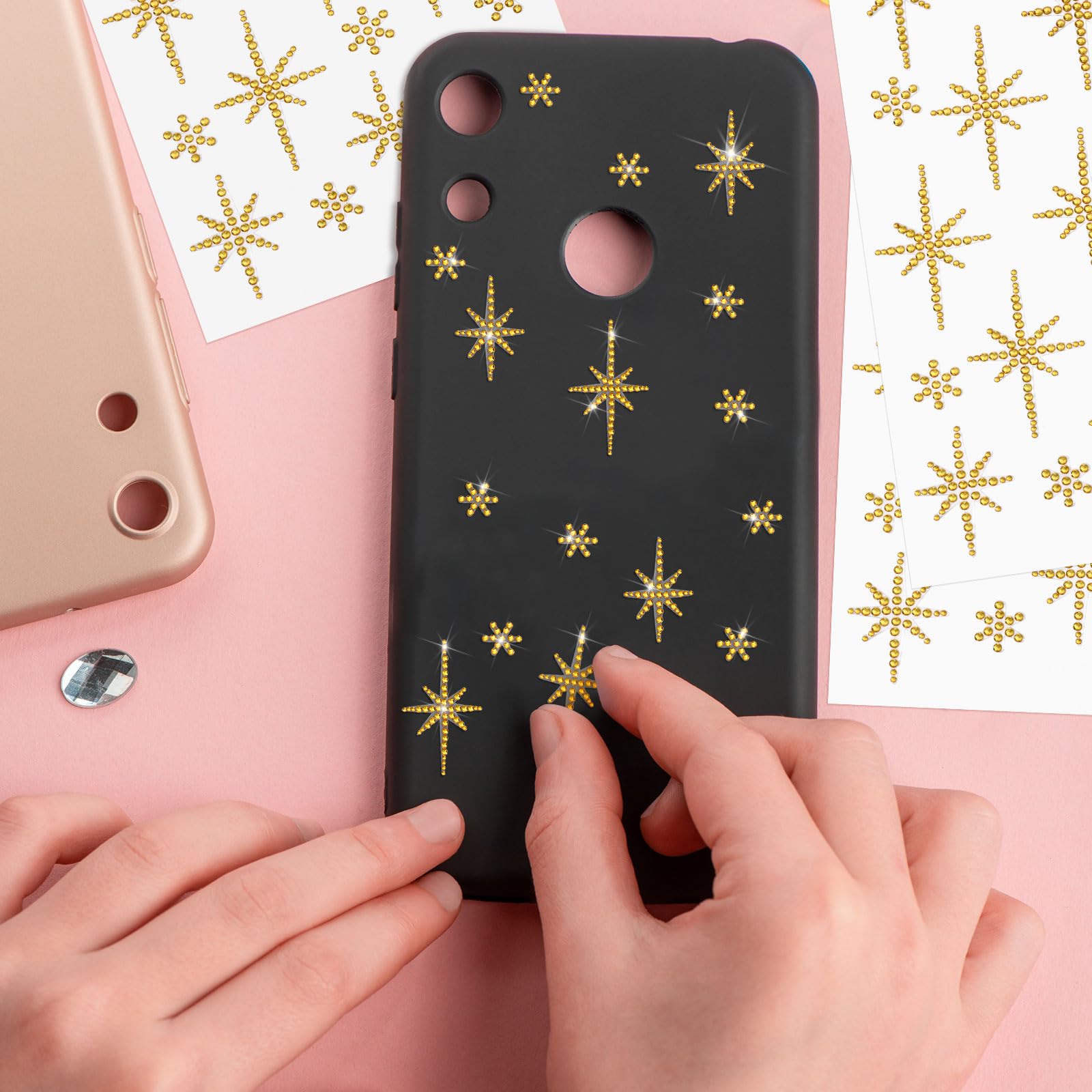 Epakh 76 Pcs Rhinestone Star Of Bethlehem Stickers Self Adhesive Gold Crystal Rhinestone Sticker For Holiday Package Gift Decor