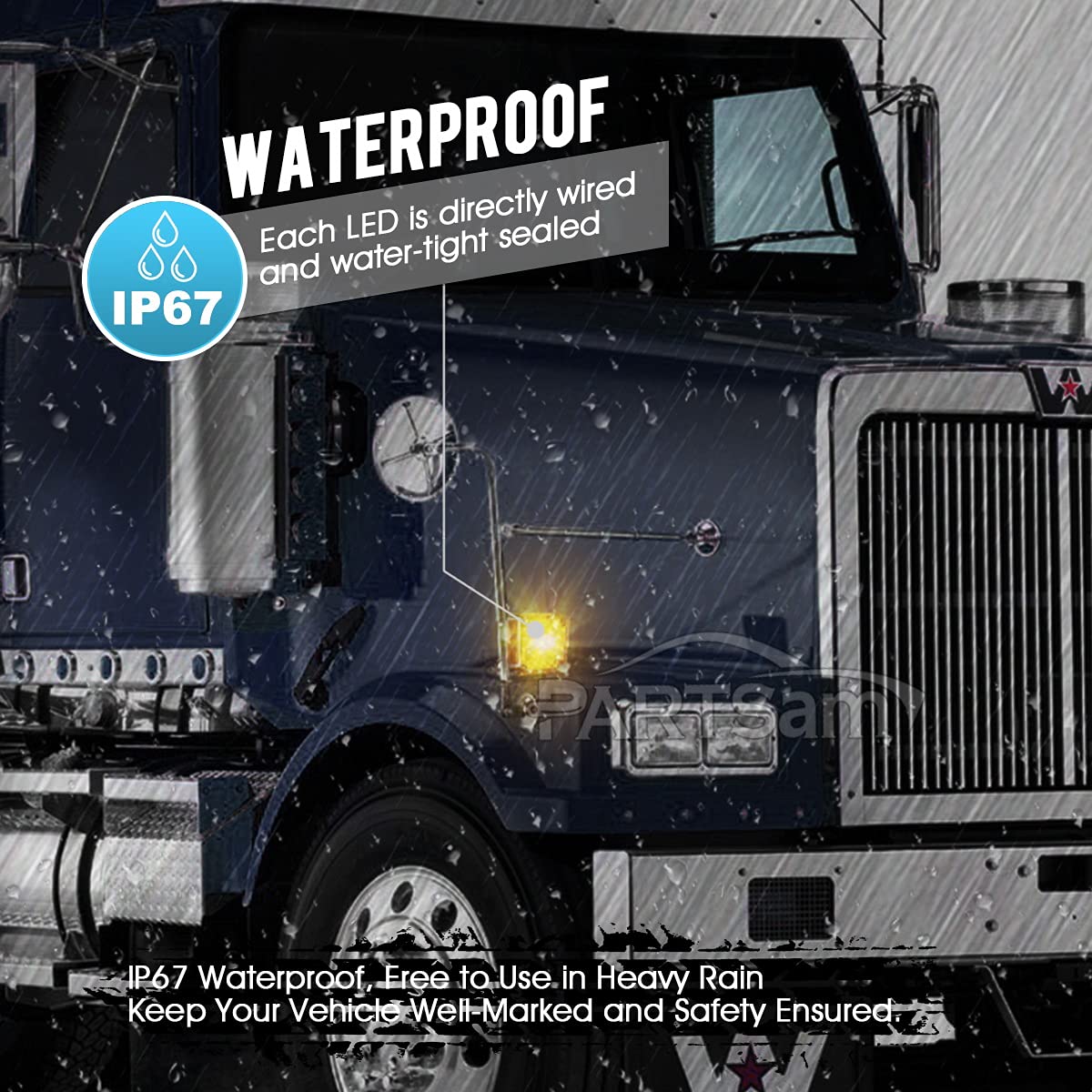 Partsam 2Pcs Square Dual Double Face Fender Stop Turn Signal Tail 52 Led Amber/Red, Truck Trailer Double Face Led Pedestal Light