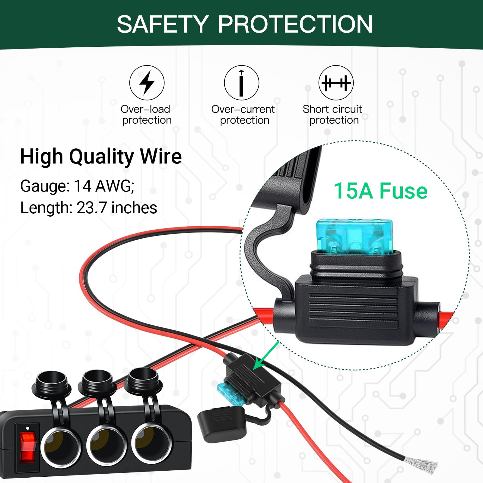 12V Cigarette Lighter Socket With On/Off Switch, 3 Socket Car Cigarette Lighter Splitter 12 Volt Power Outlet Adapter Waterproof