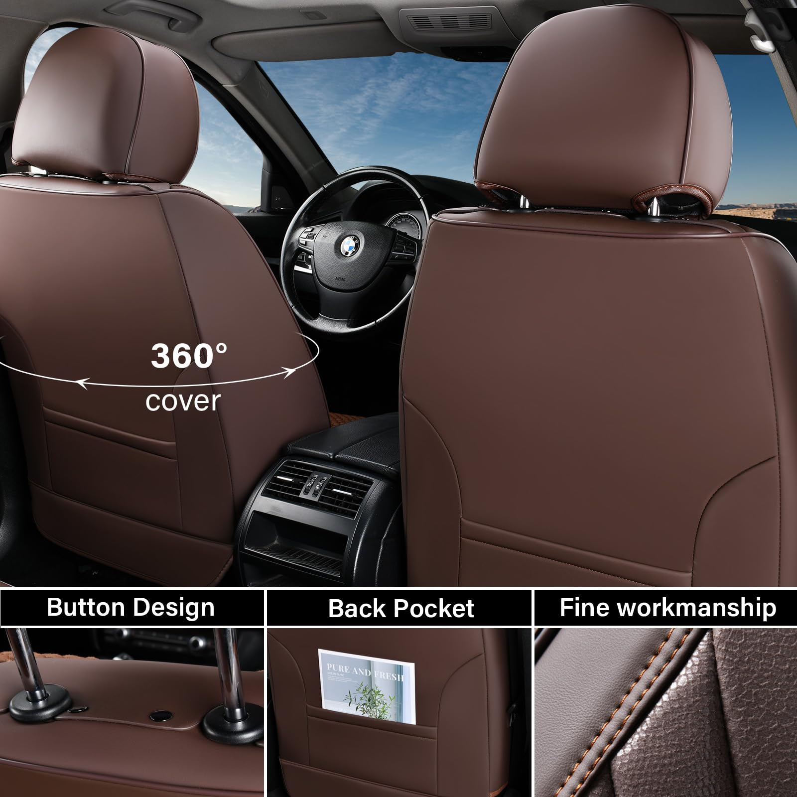 Coverado Car Seat Covers Front Seats, 2-Pack Luxury Leathaire Seat Covers For Cars, Waterproof Car Seat Protector, Anti-Slip Car