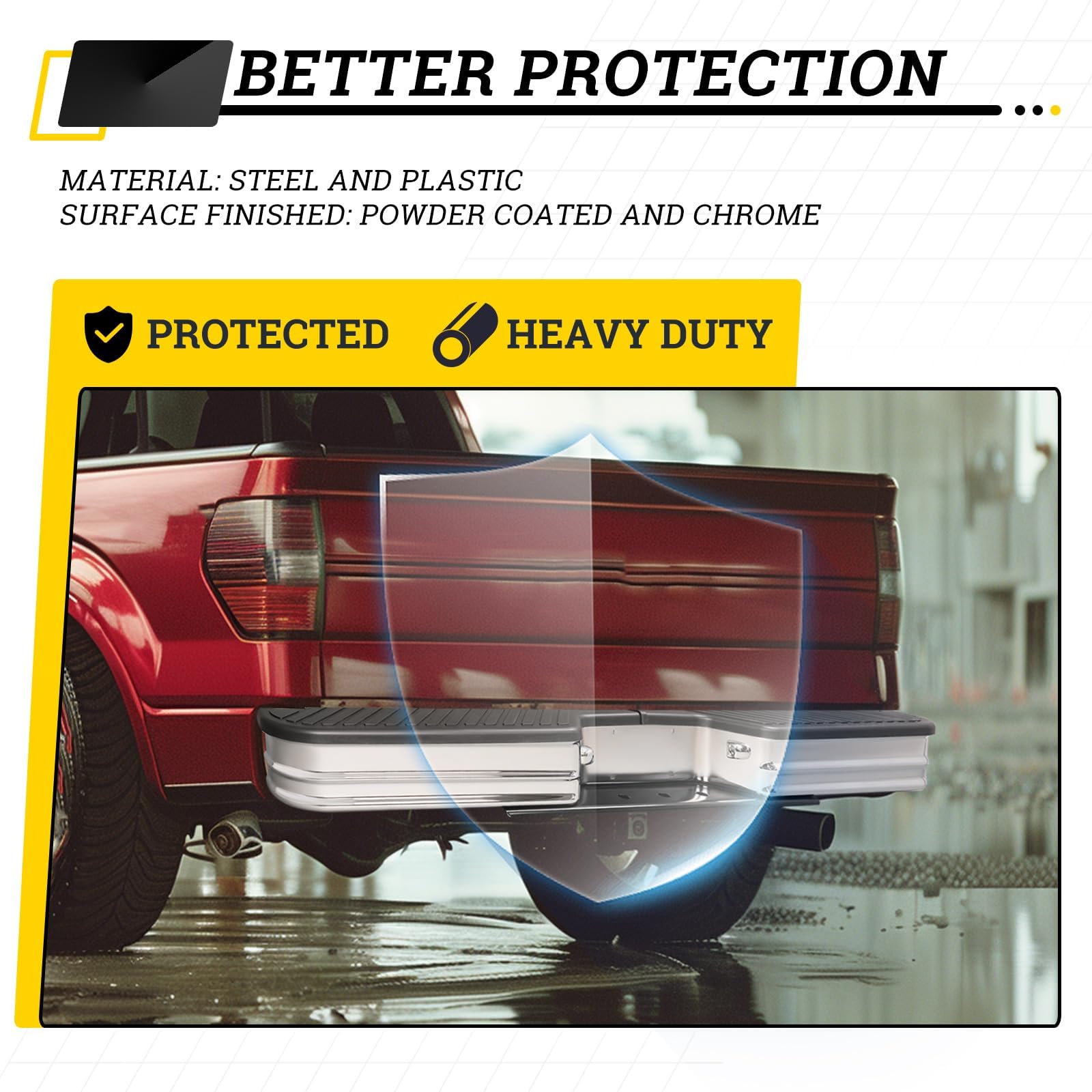 KUAFU Rear Bumper with Lights Compatible with 1967-1998 Chevy Chevrolet GMC C/K Dodge Fleetside Ram charger Ford Bronco F-Series