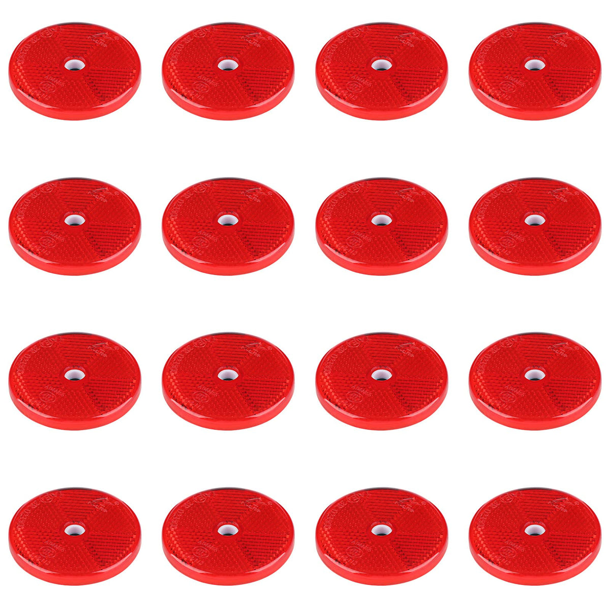 16 Pack Front Reflector Round Reflector For Driveway Fence Gate Posts Trailers Safety Reflectors With Center Mounting Holes Automobiles Boats Mailboxes Reflector (Red)