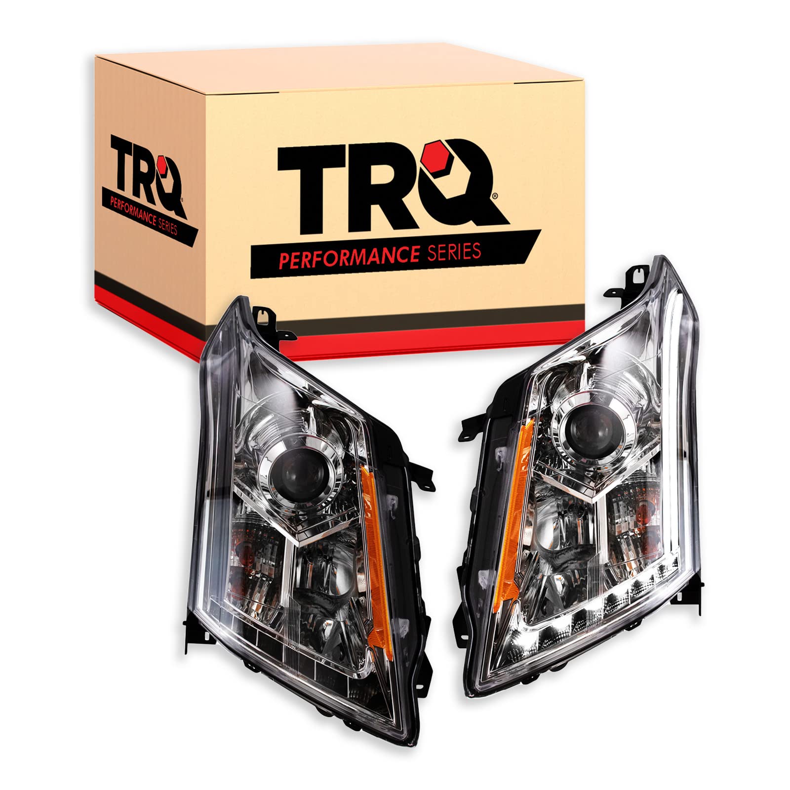 Trq Headlight Assembly Set Headlights Driver & Passenger Side Halogen Compatible With 2010-2016 Cadillac Srx Gm2502345 Gm2503345