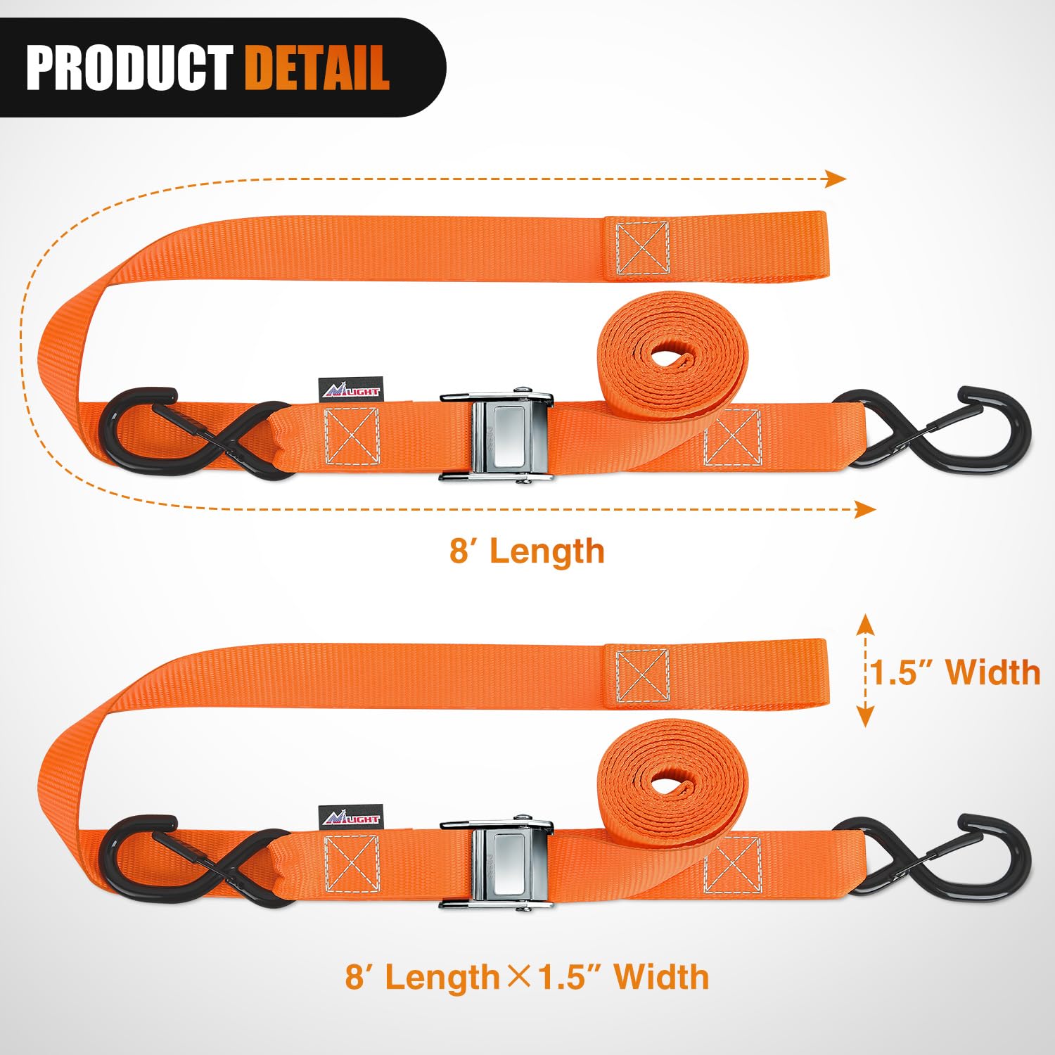 Nilight Motorcycle Tie Down Straps 1.5     8 Heavy Duty Cambuckle With Soft Loops Safety S-Hooks 3084Lbs Break Strength For Secu