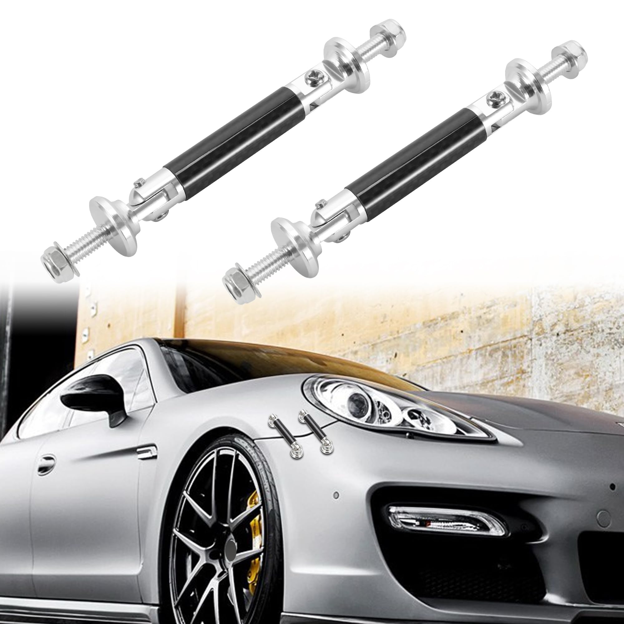 Tomall 2 Pcs 45Mm Car Adjustable Front/Rear Bumper Lip Splitter Support Strut Rod Carbon Fiber Silver Universal Auto Bumper Fast