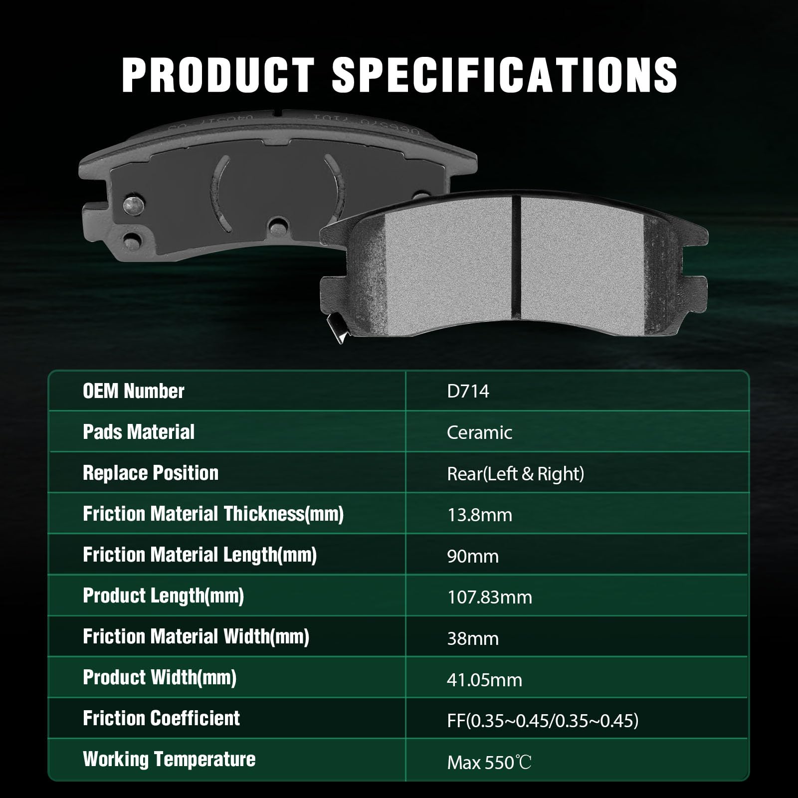 Automuto 4Pcs Rear Ceramic Disc Brake Pads Set D714 For Buick Lesabre Park Avenue For Cadillac Allante For Chevrolet Lumina For