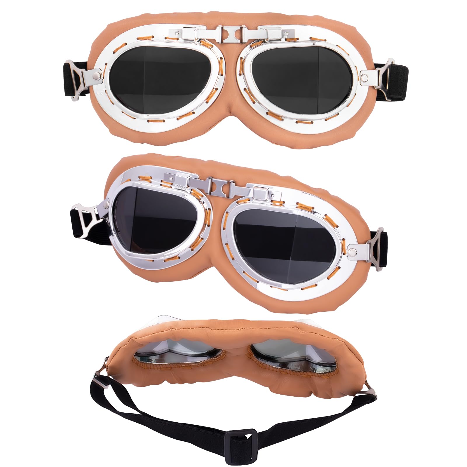 Peicees Vintage Helmet Goggles Motorcycle Goggles Bike Motorcross Pilot Goggle, Copper Silver-Smoke