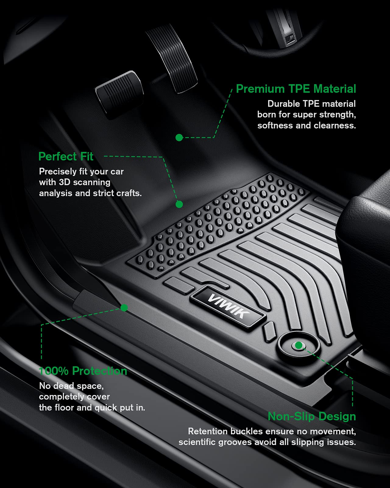 Viwik Floor Mats For Jeep Grand Cherokee 2021-2016, Anti Slip 3D Floor Liners, Tpe Waterproof Car Mats, Custom Fit All Weather P