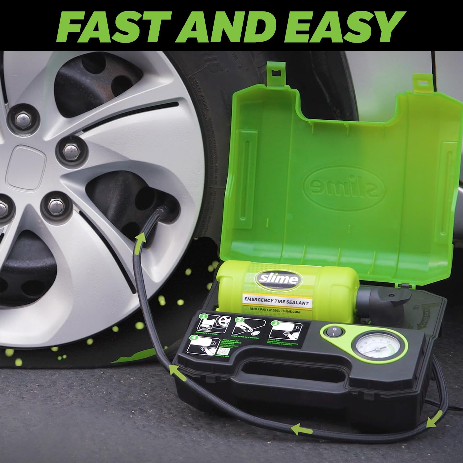 Slime 50159 Flat Tire Repair Kit, Smart Spair Ultra, All-In-One Solution, Repairs And Inflates, Truck/Suv, 15 Min Fix