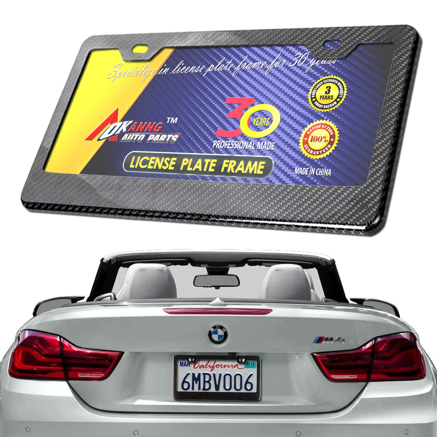 Bggtmo Carbon Fiber License Plate Frame - 100% Real Carbon Fiber Overlays Stainless Steel License Plate Frames | Stainless Steel