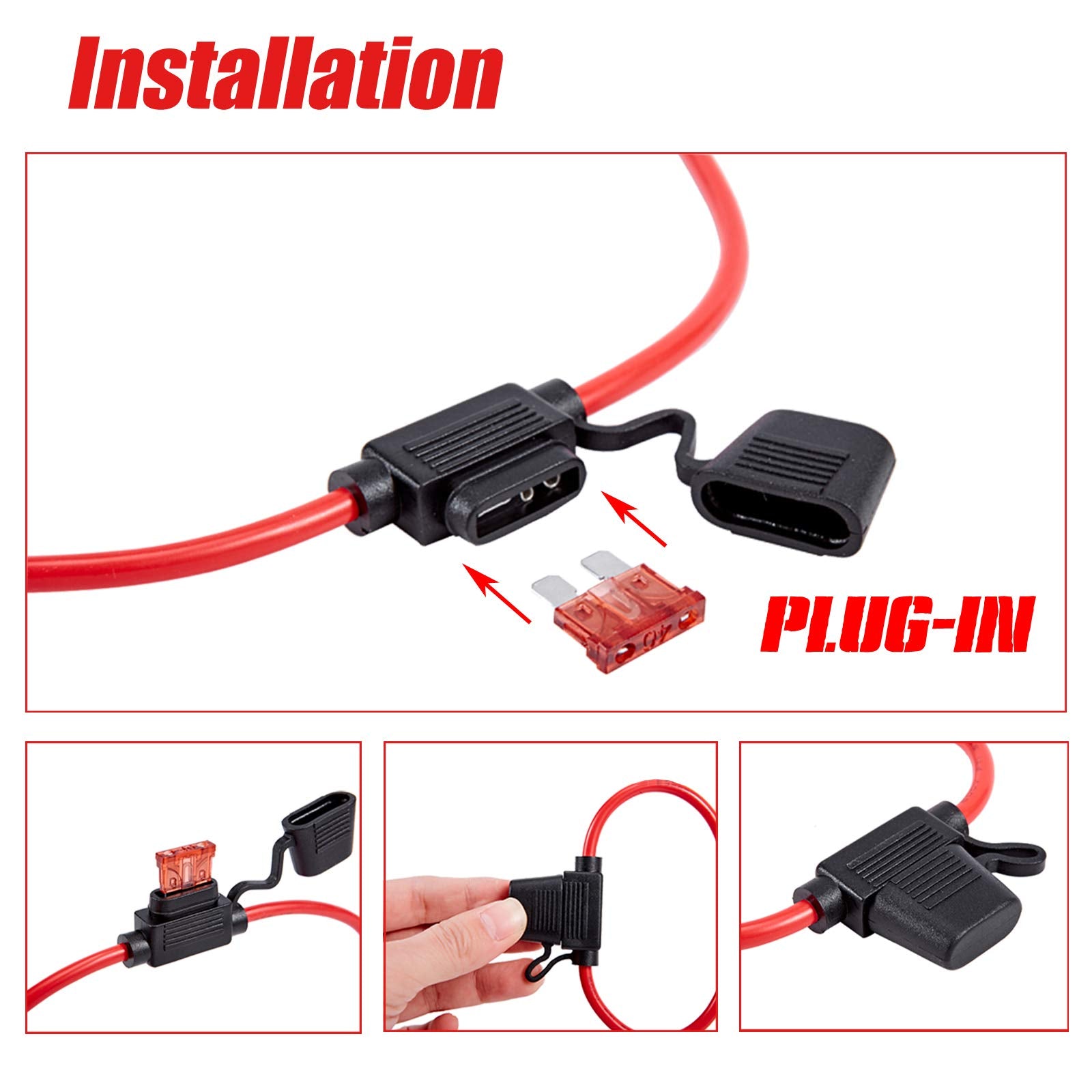Febrytold 10 Gauge Inline Fuse Holder - 2 Pack Fuse Holder Waterproof Pigtail Fuse Relay With 2 Pack 30Amp Blade Fuse & 2 Pack 4