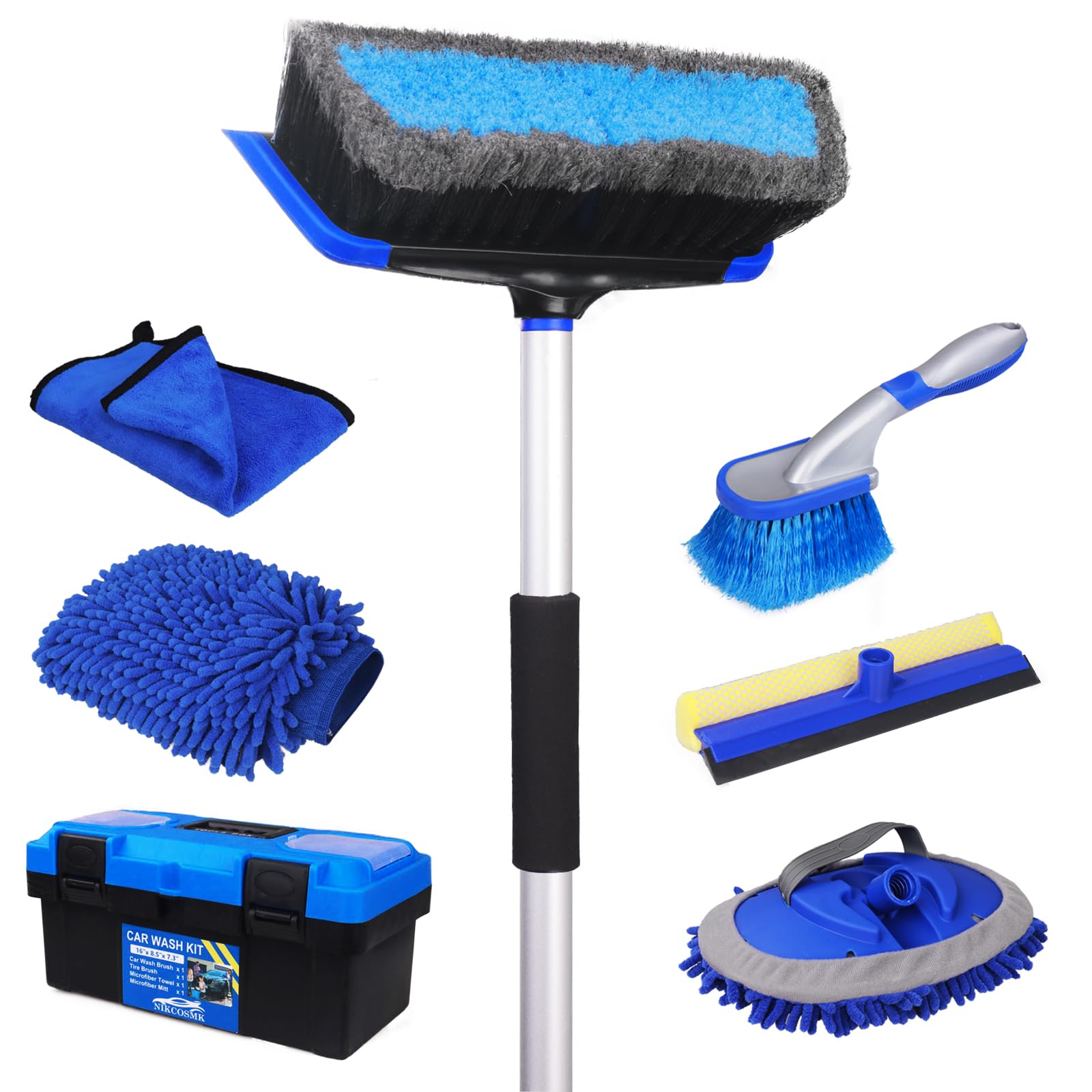 Nikcosmk 62'' Car Wash Brush With Long Handle, Car Wash Kit With Tire Brush, Tower, Window Squeegee, Chenille Microfiber Car Was
