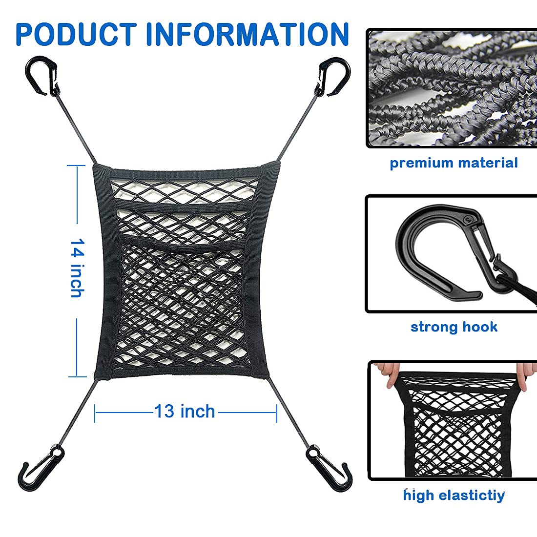 Mbvbn 3-Layer Car Mesh Organizer, Seat Back Net Bag, Barrier Of Backseat Pet Kids, Cargo Tissue Purse Holder, Driver Storage Net