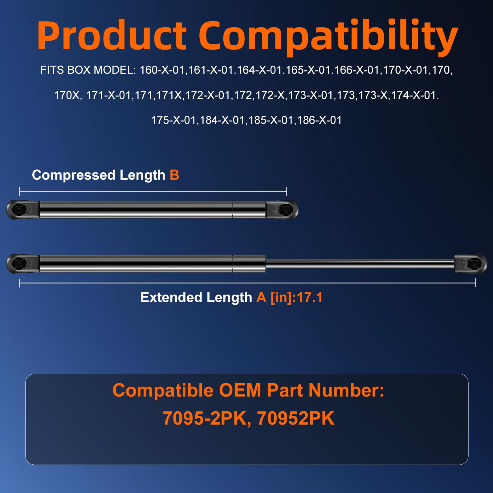 Qty (2) 17In 7095-2Pk Tool Box Gas Shock Strut For Weather Guard Lo-Side Box Aluminum, 21-0441 7577Iq Toolbox Lift Support Fits