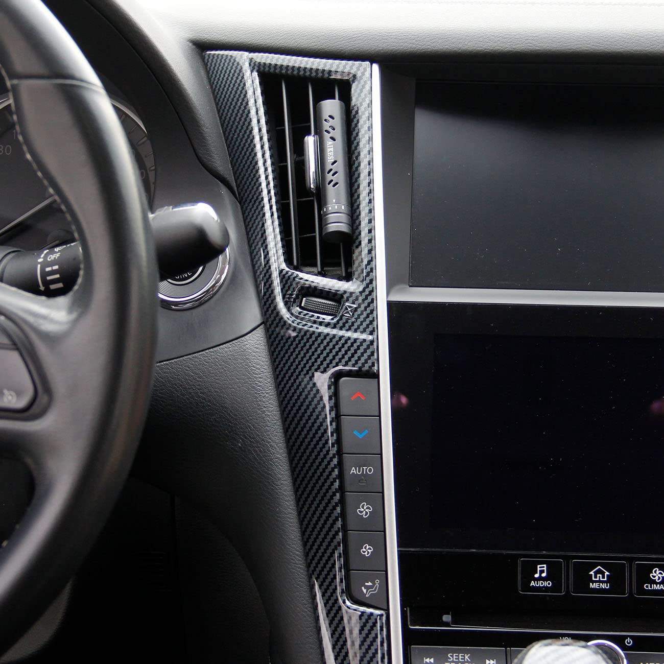 Fewshaw Carbon Fiber Center Console Panel Cover Trim for Infiniti Q50 Q60 2014-2024, Plastic, Carbon Fiber Pattern