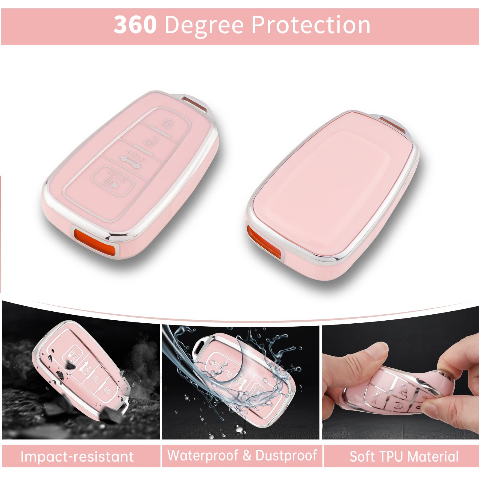 Pangpai Pink Key Fob Cover for Toyota, Soft TPU Key Case Protection with Bling Keychain Fit for 2018-2022 Camry RAV4 Highlander