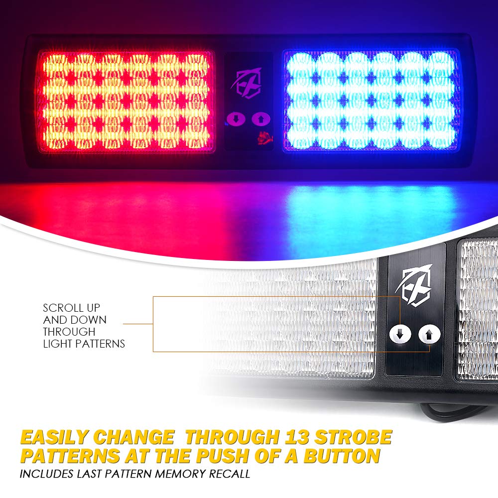 Xprite Red Blue 48 LED Visor Strobe Lights - Emergency Warning Lights for Police, Firefighters, Trucks - Interior Windshield Sunshield