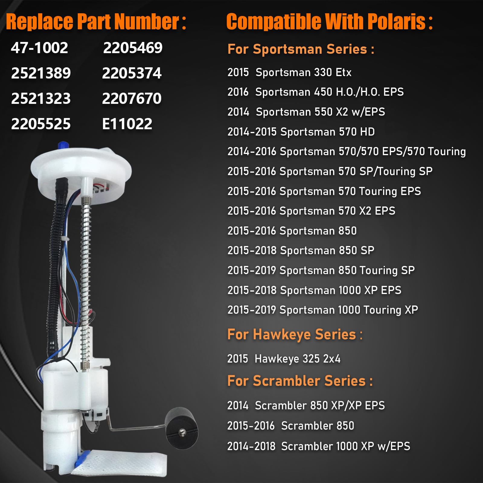 47-1002 2205469 Fuel Pump Assembly for Polaris Sportsman 570 450 550 850 1000 XP/H.O/EPS, Scrambler 850 1000 XP/SP, Hawkeye 325